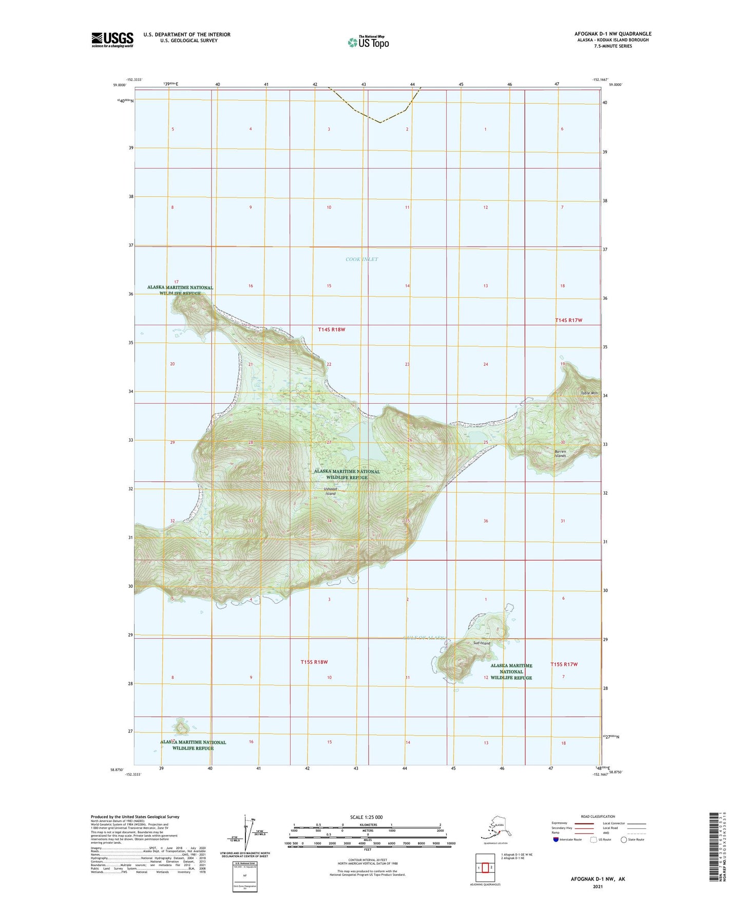 Afognak D-1 NW Alaska US Topo Map Image