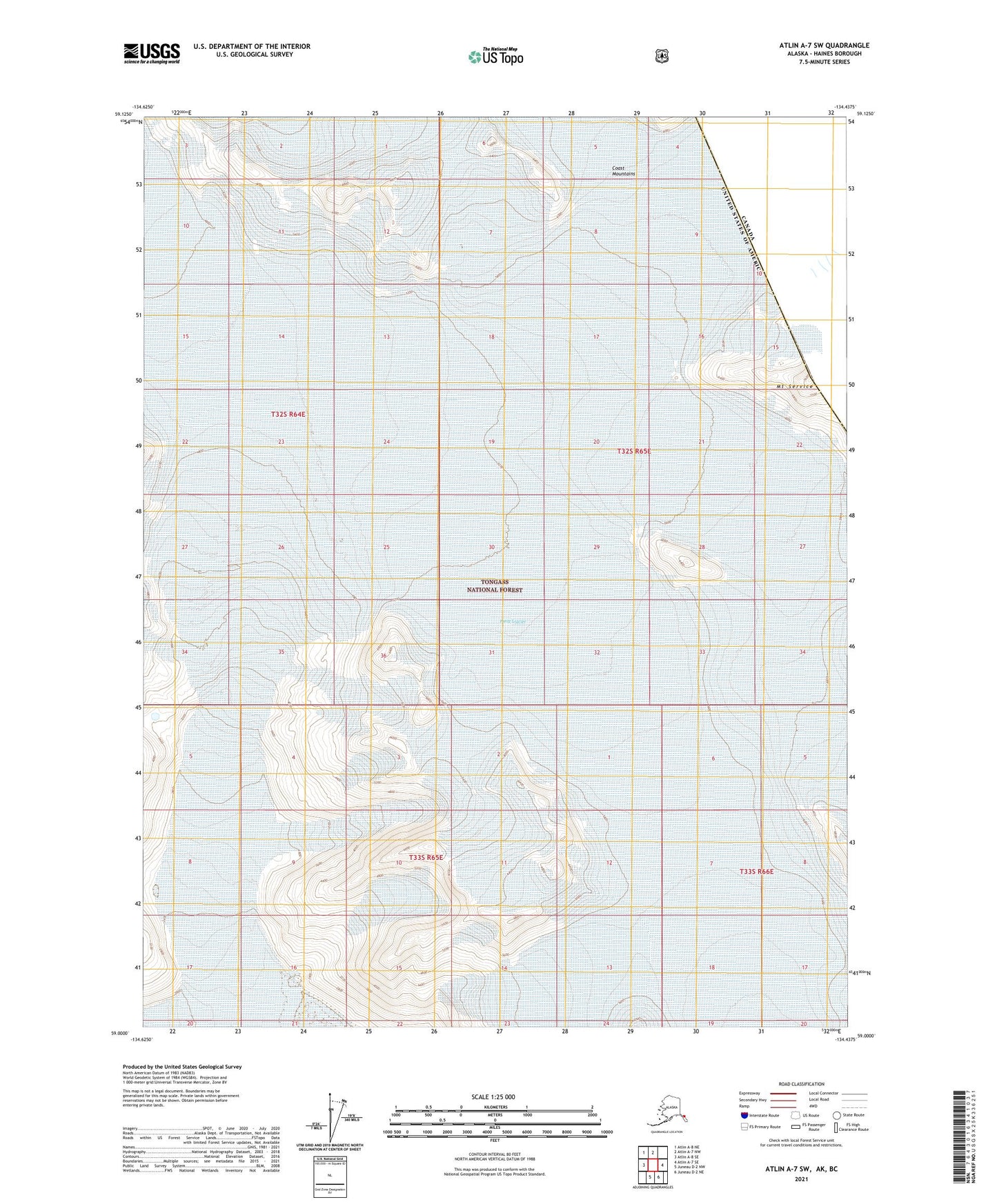 Atlin A-7 SW Alaska US Topo Map Image
