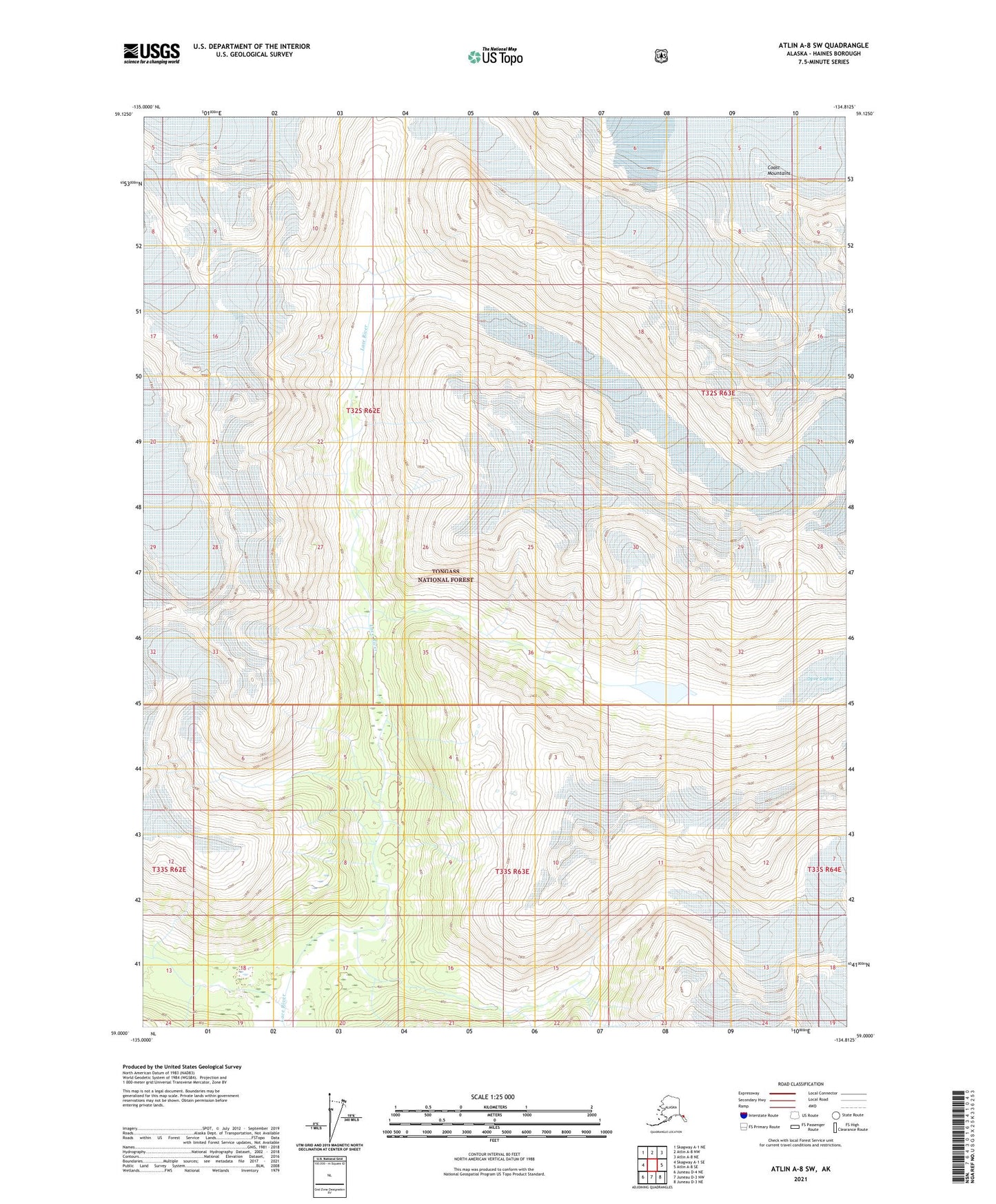 Atlin A-8 SW Alaska US Topo Map Image