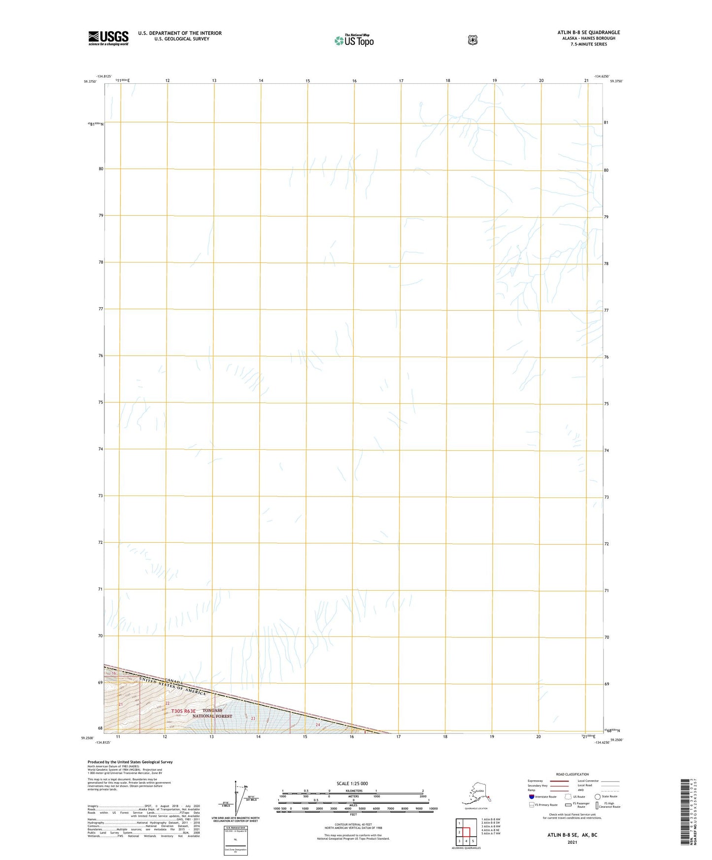 Atlin B-8 SE Alaska US Topo Map Image
