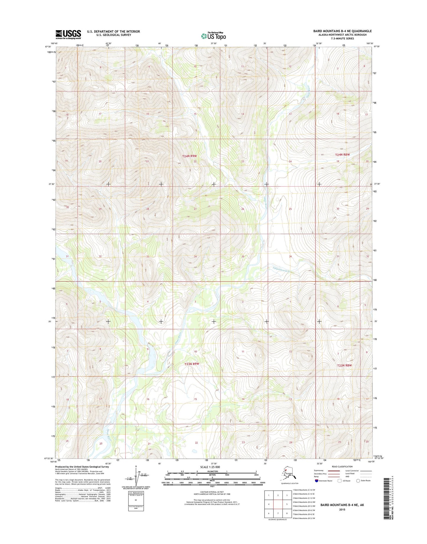 Baird Mountains B-4 NE Alaska US Topo Map Image