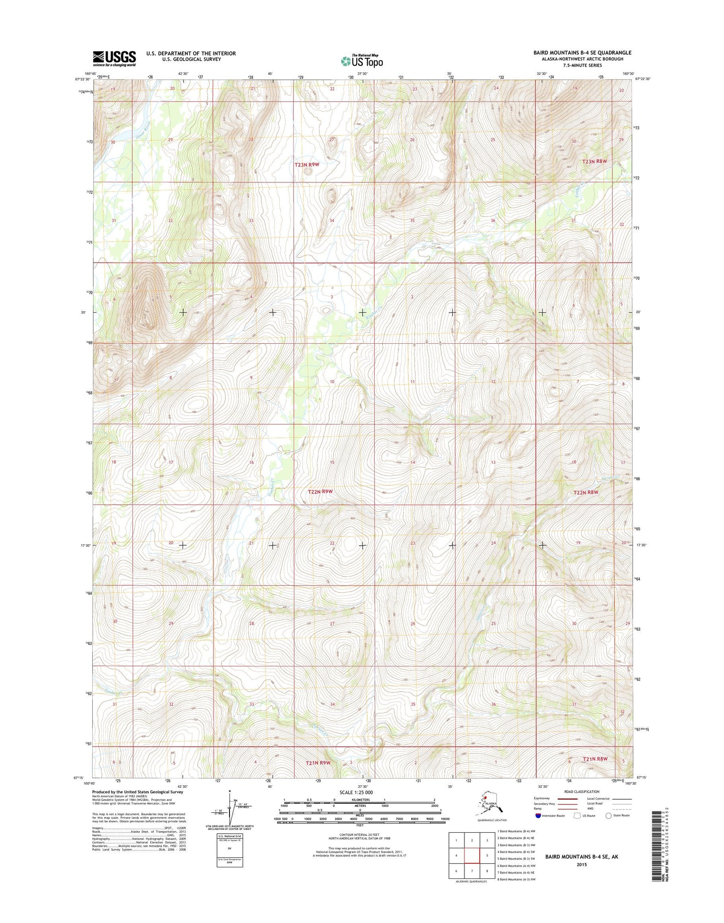 Baird Mountains B-4 SE Alaska US Topo Map Image