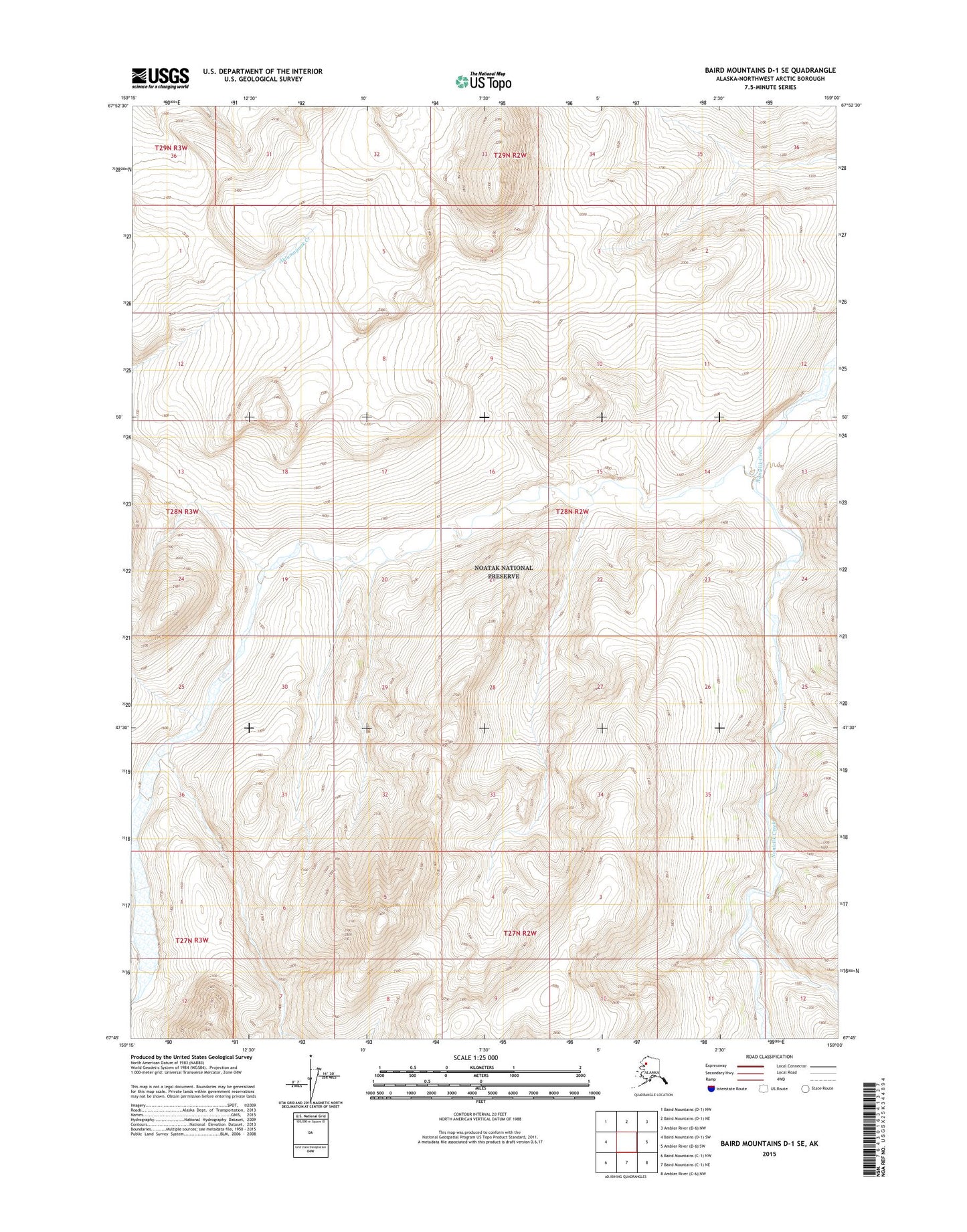 Baird Mountains D-1 SE Alaska US Topo Map Image
