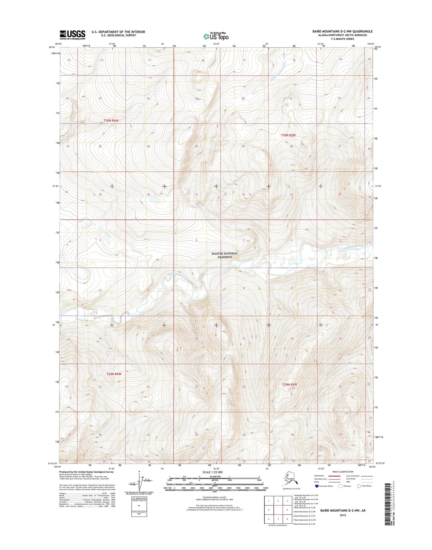 Baird Mountains D-2 NW Alaska US Topo Map Image