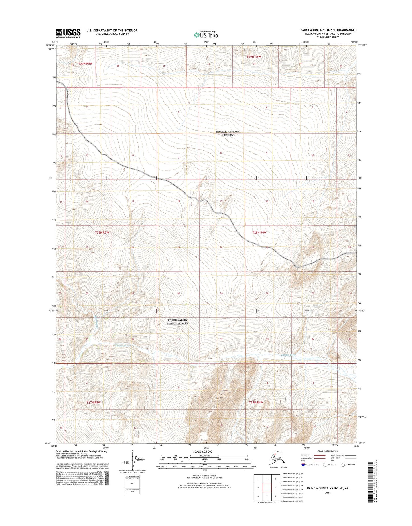 Baird Mountains D-2 SE Alaska US Topo Map Image