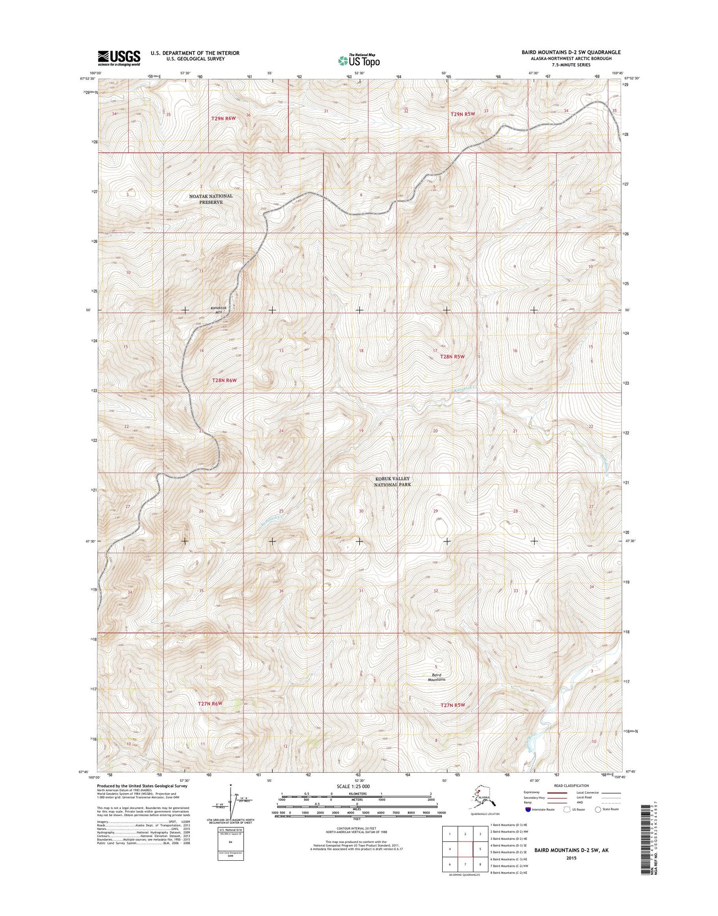 Baird Mountains D-2 SW Alaska US Topo Map Image