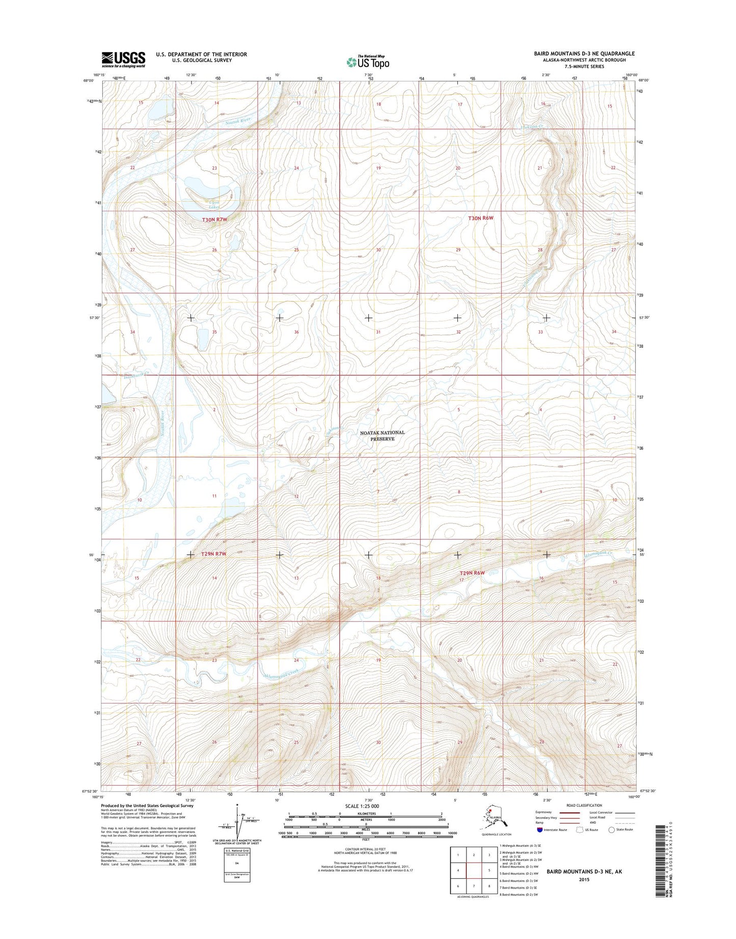 Baird Mountains D-3 NE Alaska US Topo Map Image