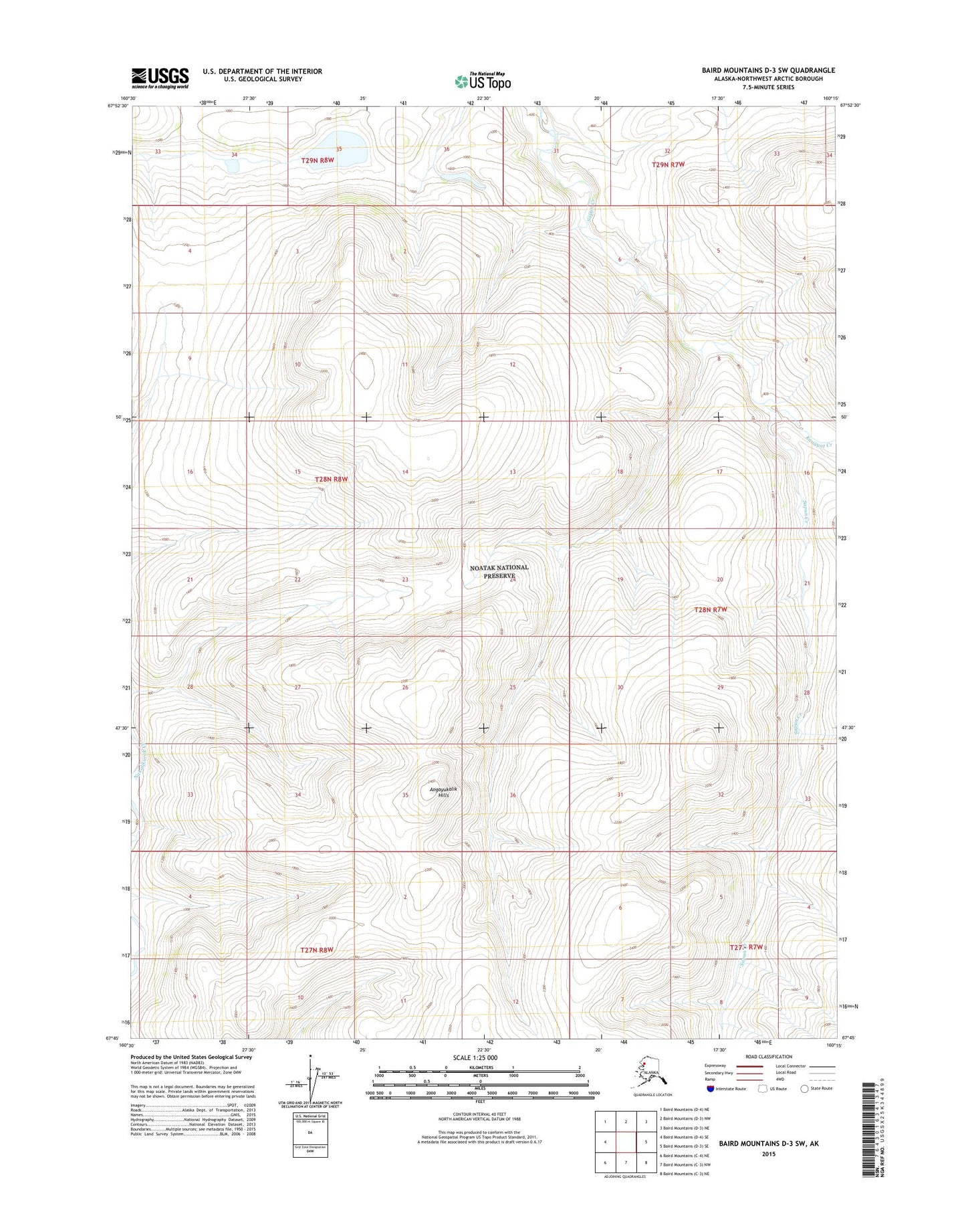 Baird Mountains D-3 SW Alaska US Topo Map Image