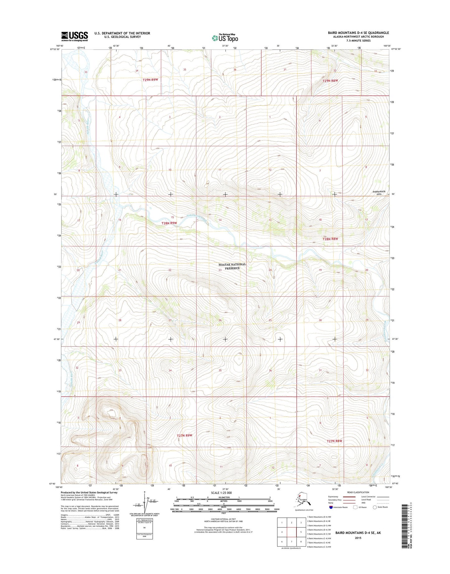 Baird Mountains D-4 SE Alaska US Topo Map Image