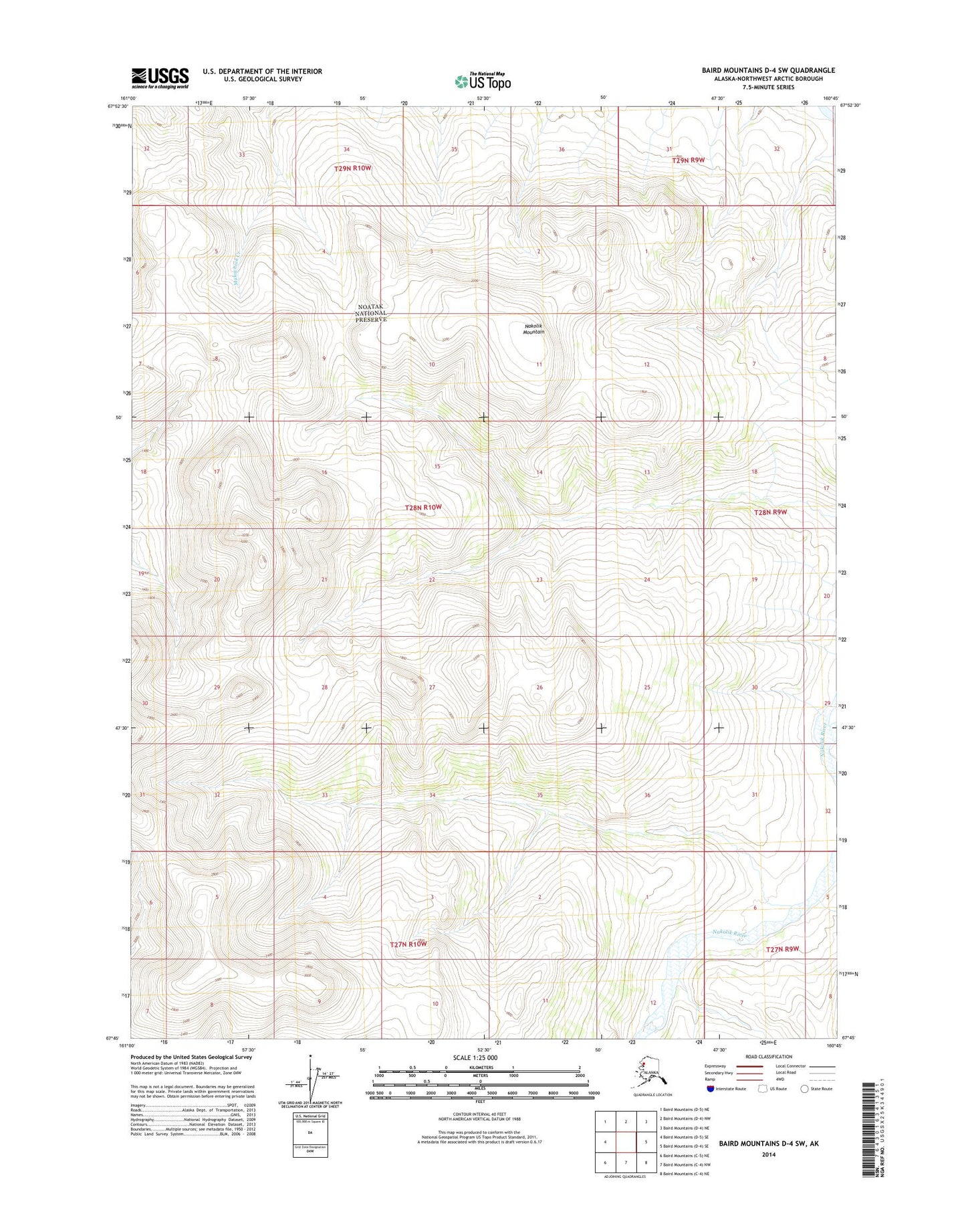 Baird Mountains D-4 SW Alaska US Topo Map Image