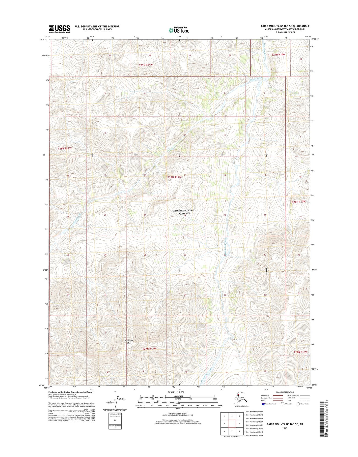 Baird Mountains D-5 SE Alaska US Topo Map Image