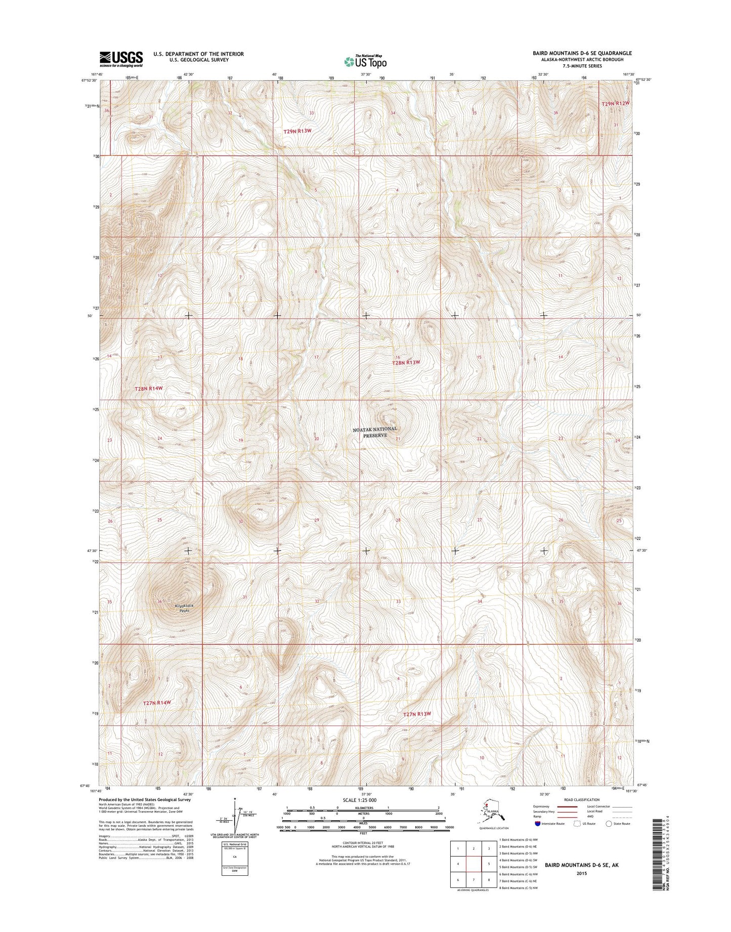 Baird Mountains D-6 SE Alaska US Topo Map Image