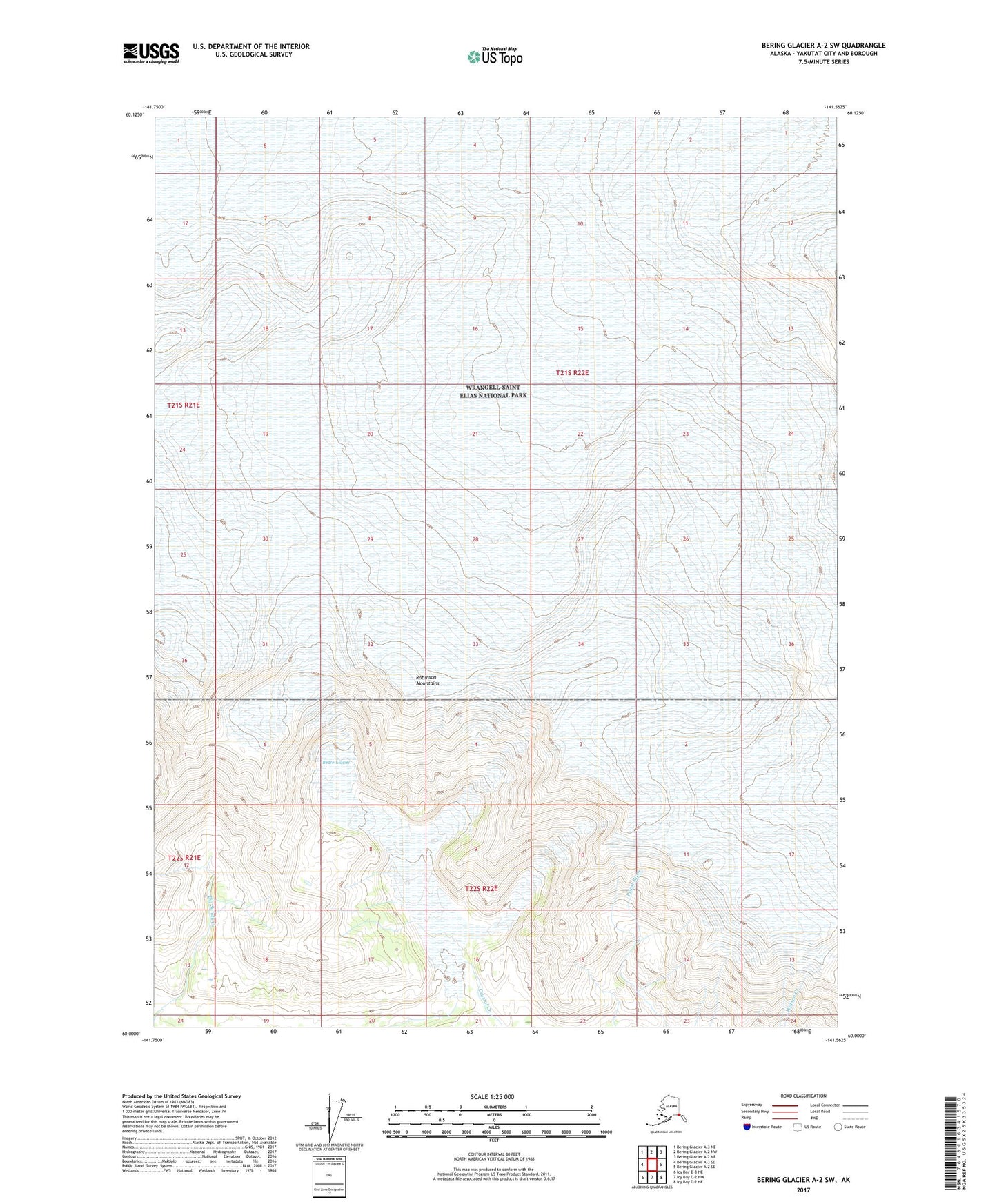 Bering Glacier A-2 SW Alaska US Topo Map Image