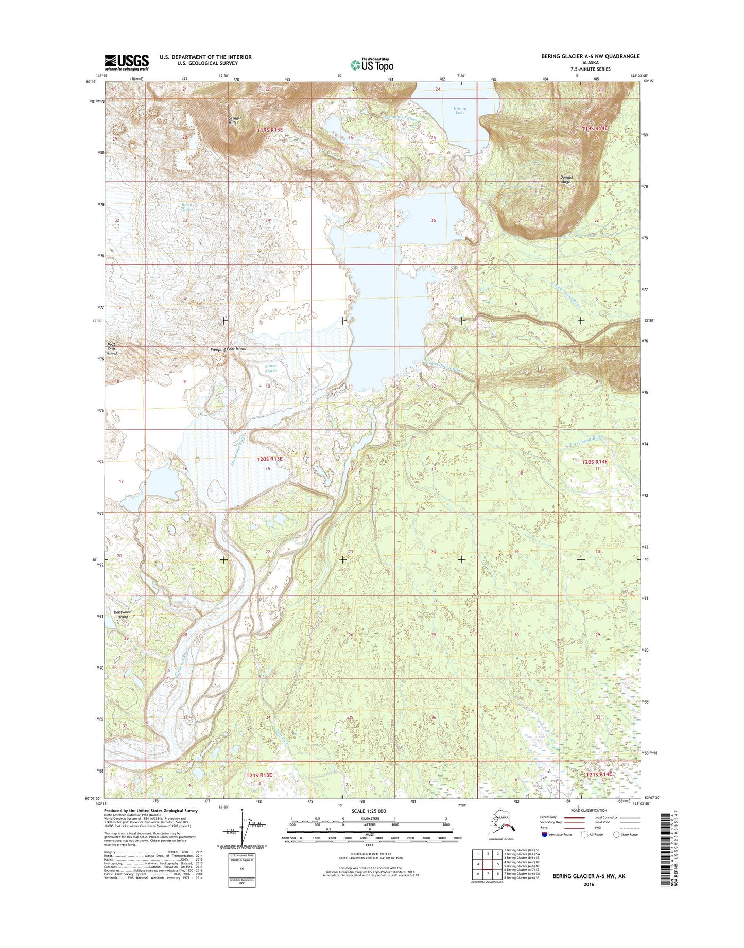 Bering Glacier A-6 NW Alaska US Topo Map Image
