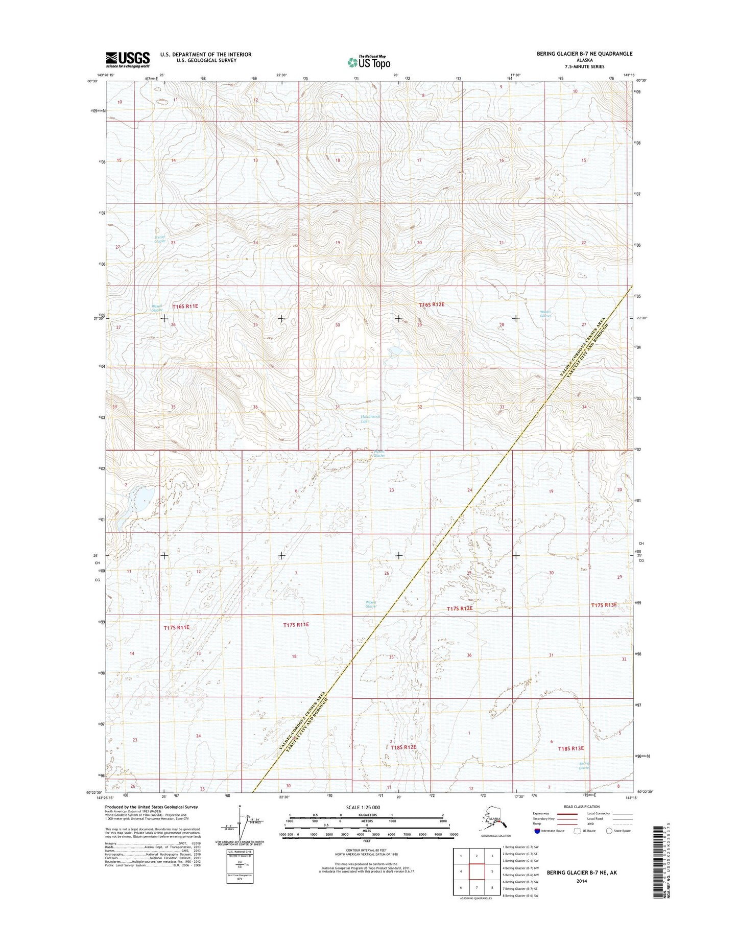 Bering Glacier B-7 NE Alaska US Topo Map Image
