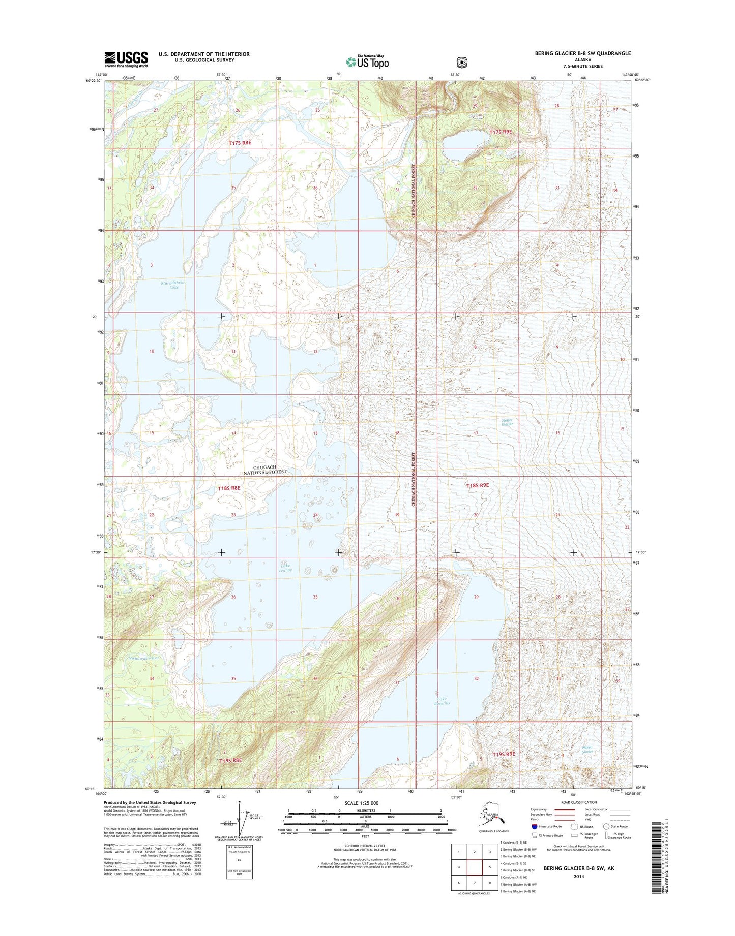 Bering Glacier B-8 SW Alaska US Topo Map Image