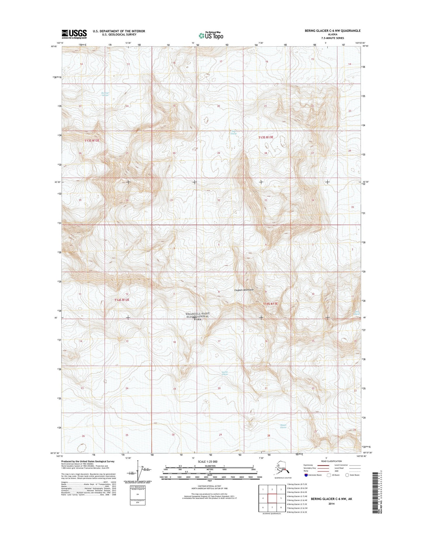Bering Glacier C-6 NW Alaska US Topo Map Image