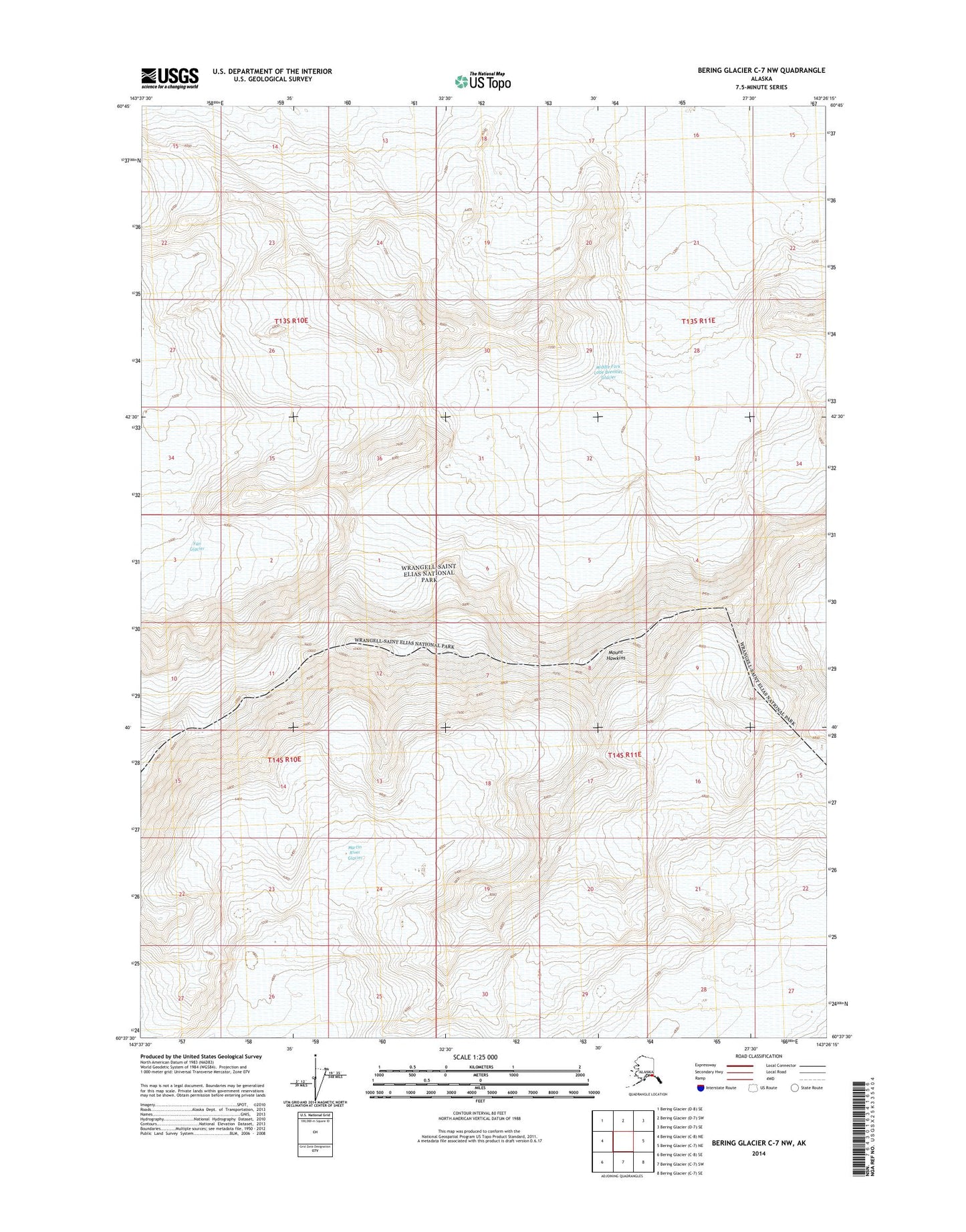 Bering Glacier C-7 NW Alaska US Topo Map Image