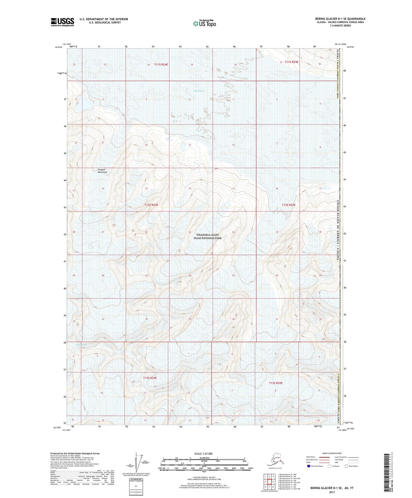 Bering Glacier D-1 SE Alaska US Topo Map Image