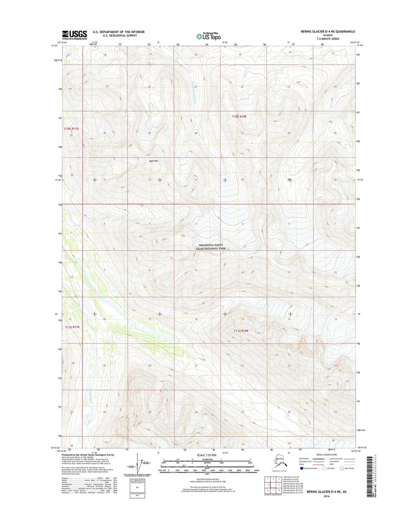 Bering Glacier D-4 NE Alaska US Topo Map Image