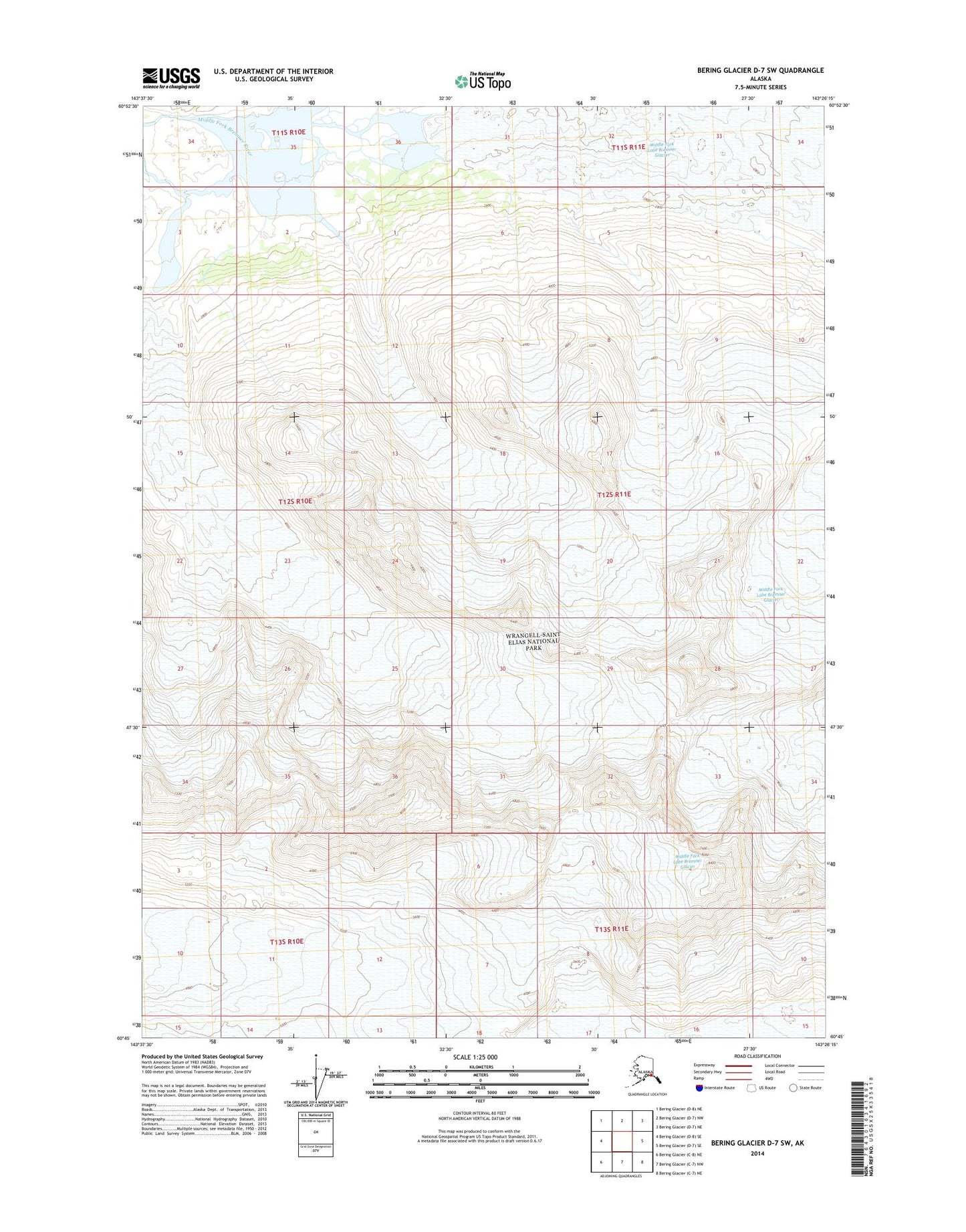 Bering Glacier D-7 SW Alaska US Topo Map Image
