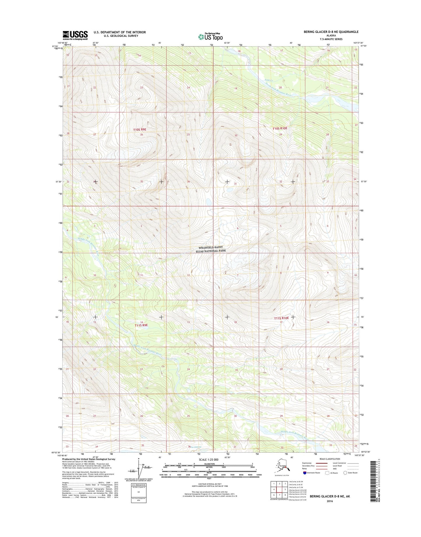 Bering Glacier D-8 NE Alaska US Topo Map Image