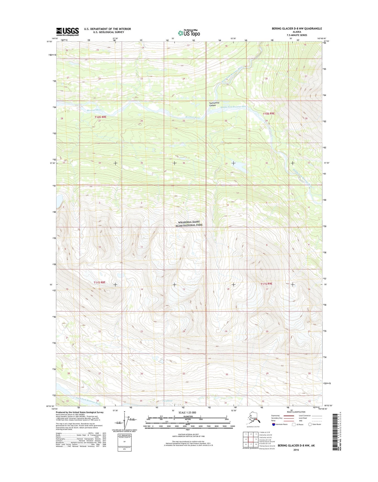 Bering Glacier D-8 NW Alaska US Topo Map Image