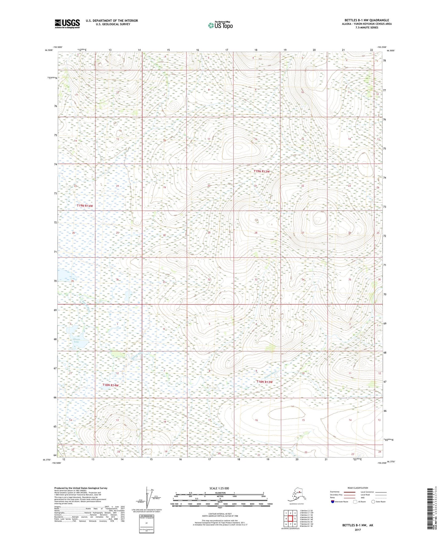Bettles B-1 NW Alaska US Topo Map Image