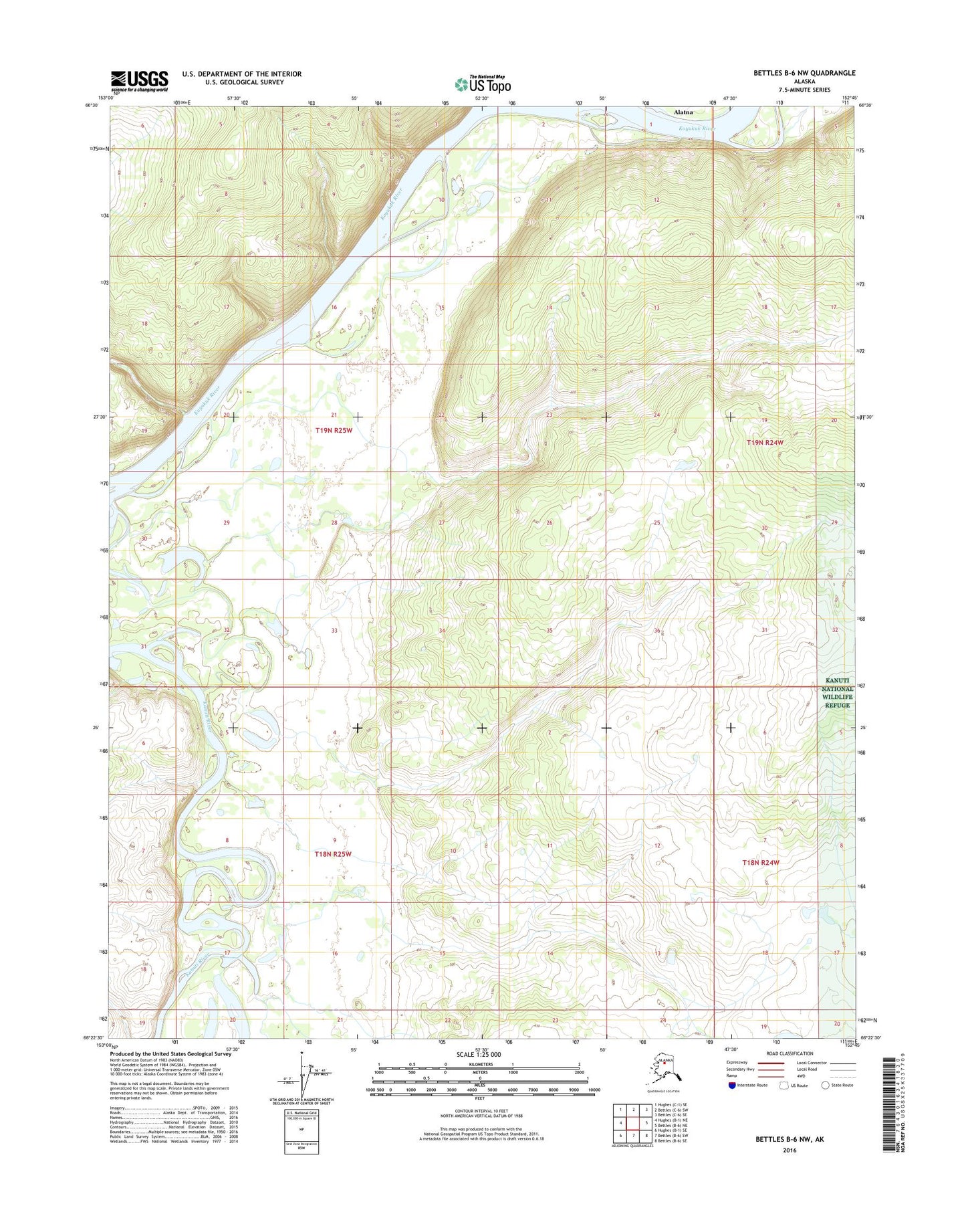 Bettles B-6 NW Alaska US Topo Map Image