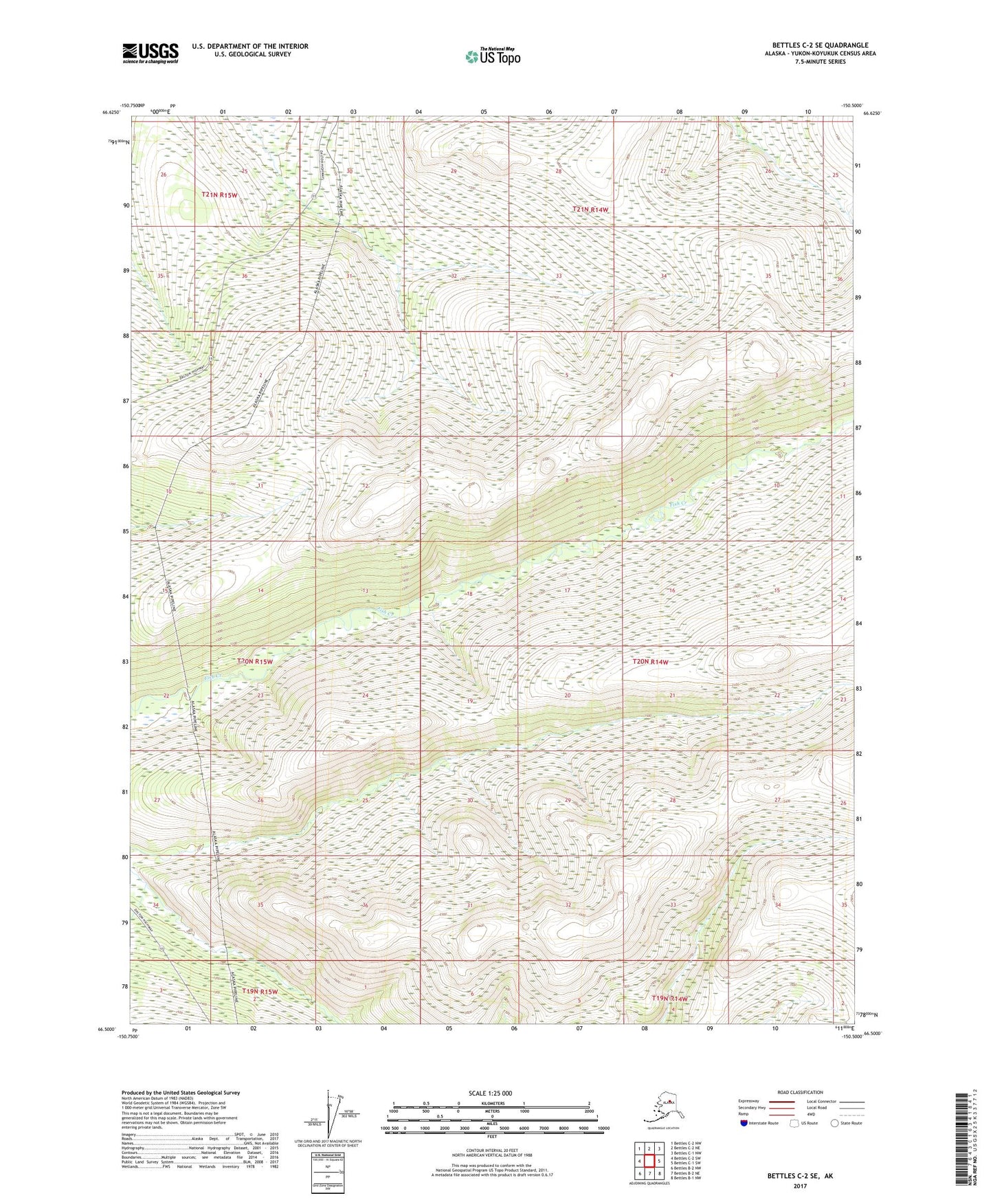 Bettles C-2 SE Alaska US Topo Map Image