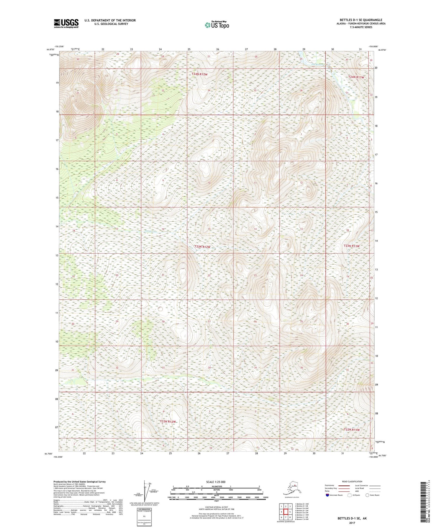 Bettles D-1 SE Alaska US Topo Map Image