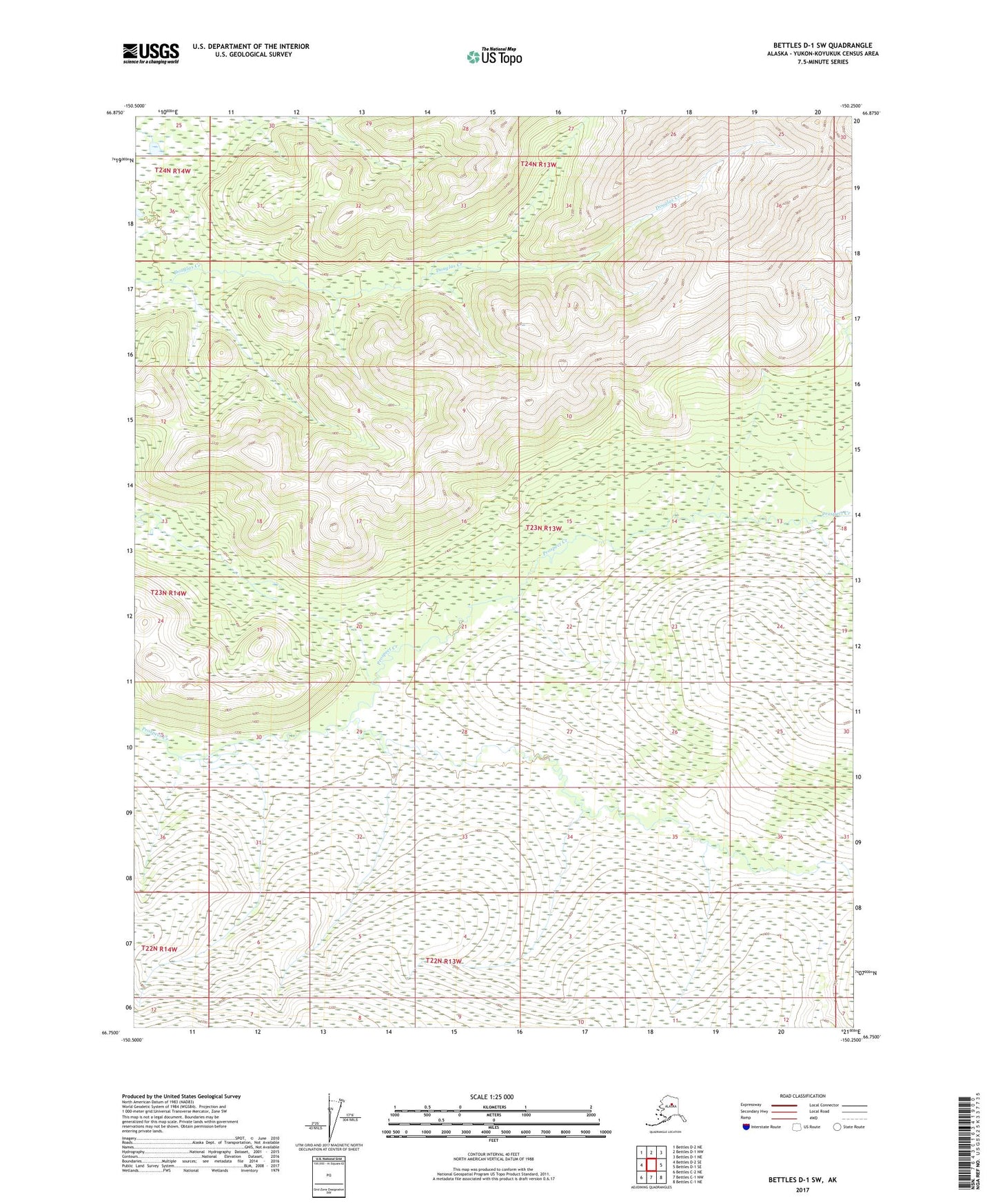 Bettles D-1 SW Alaska US Topo Map Image