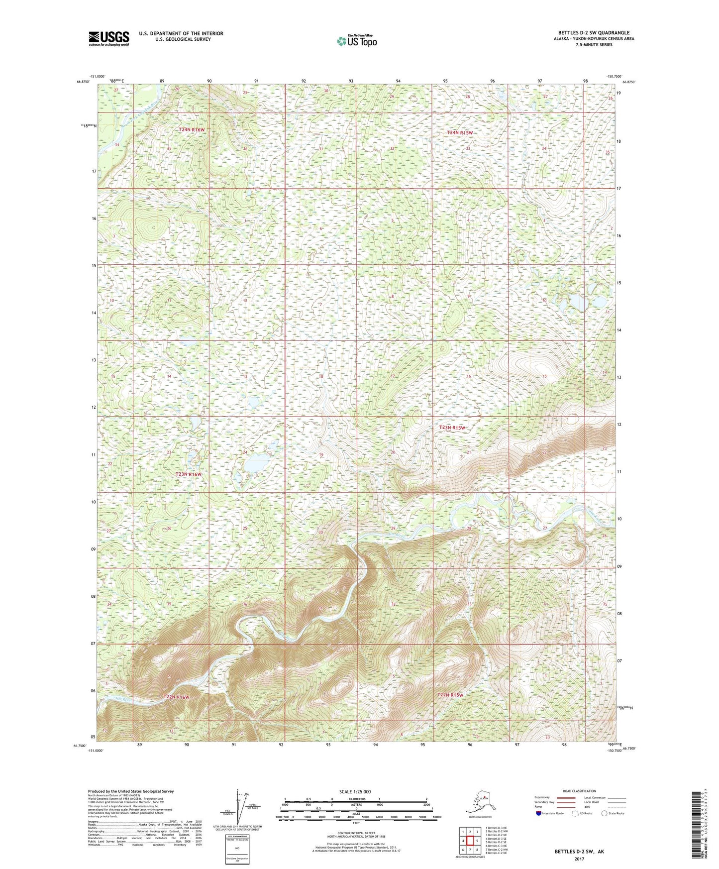 Bettles D-2 SW Alaska US Topo Map Image