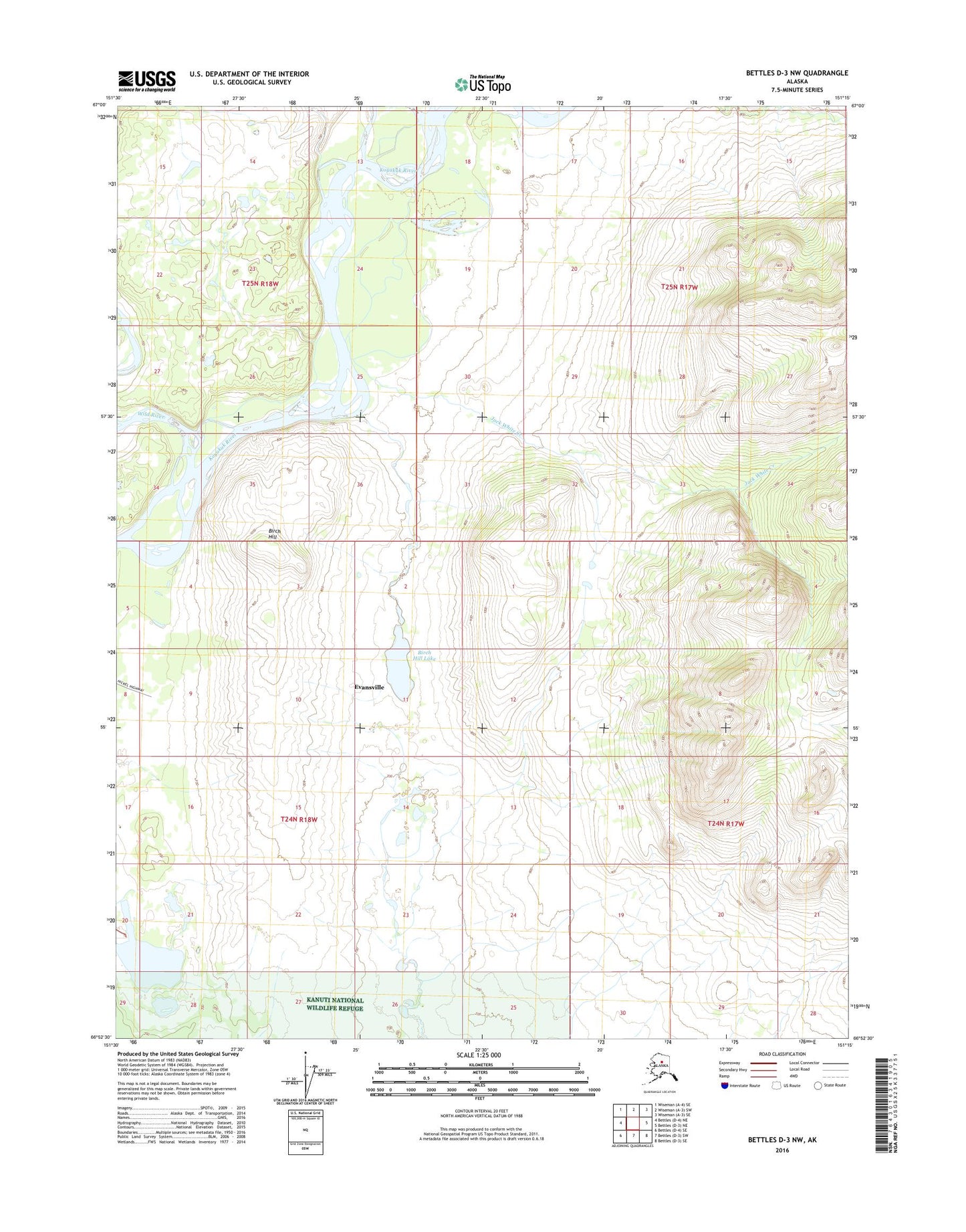 Bettles D-3 NW Alaska US Topo Map Image