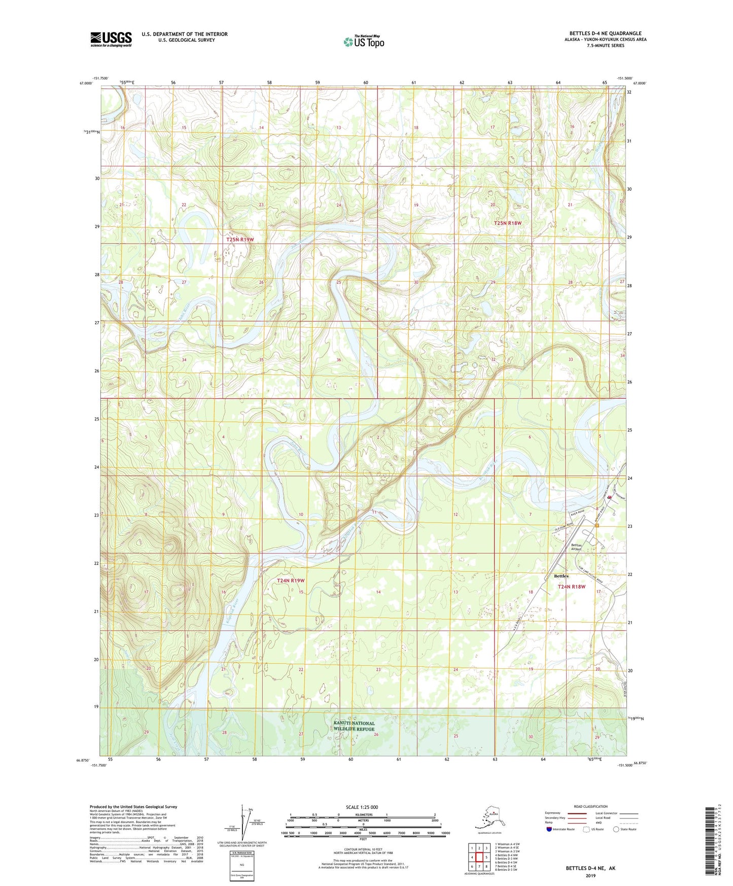 Bettles D-4 NE Alaska US Topo Map Image