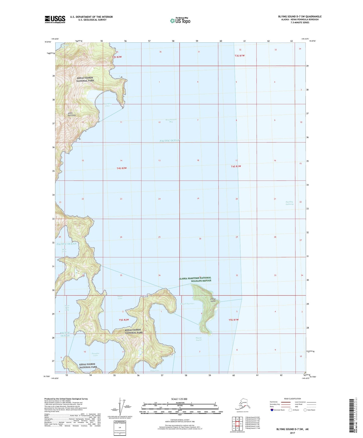 Blying Sound D-7 SW Alaska US Topo Map Image