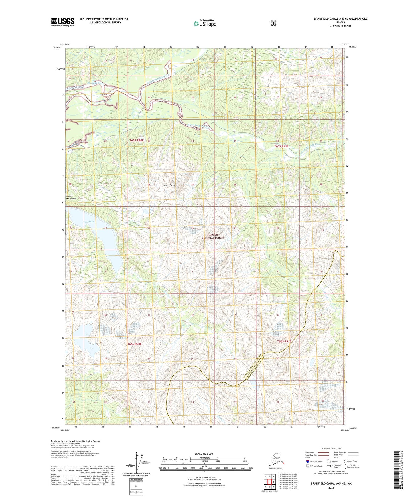 Bradfield Canal A-5 NE Alaska US Topo Map Image