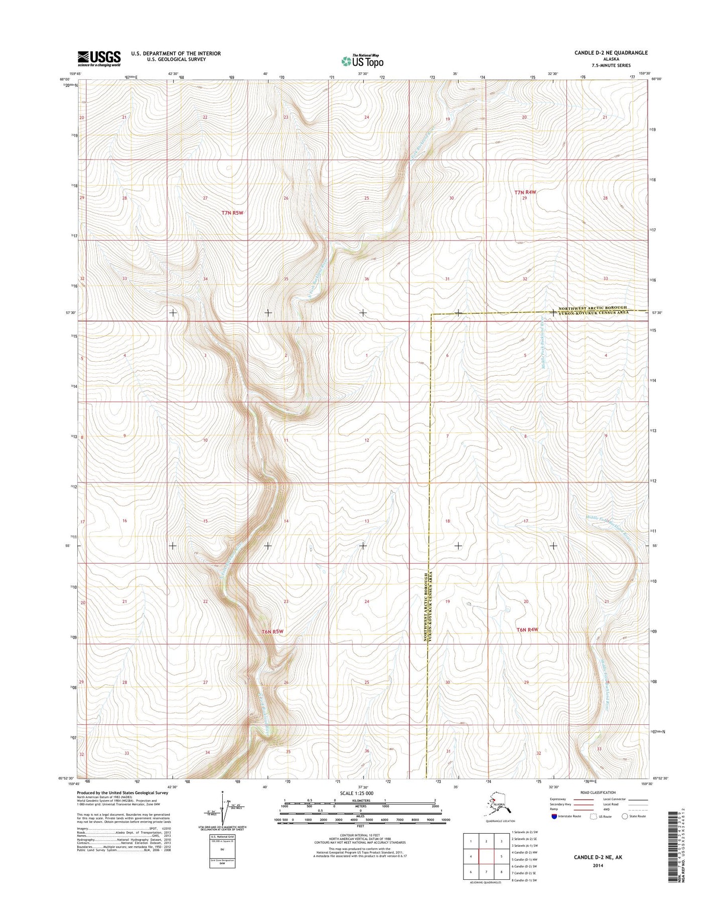 Candle D-2 NE Alaska US Topo Map Image