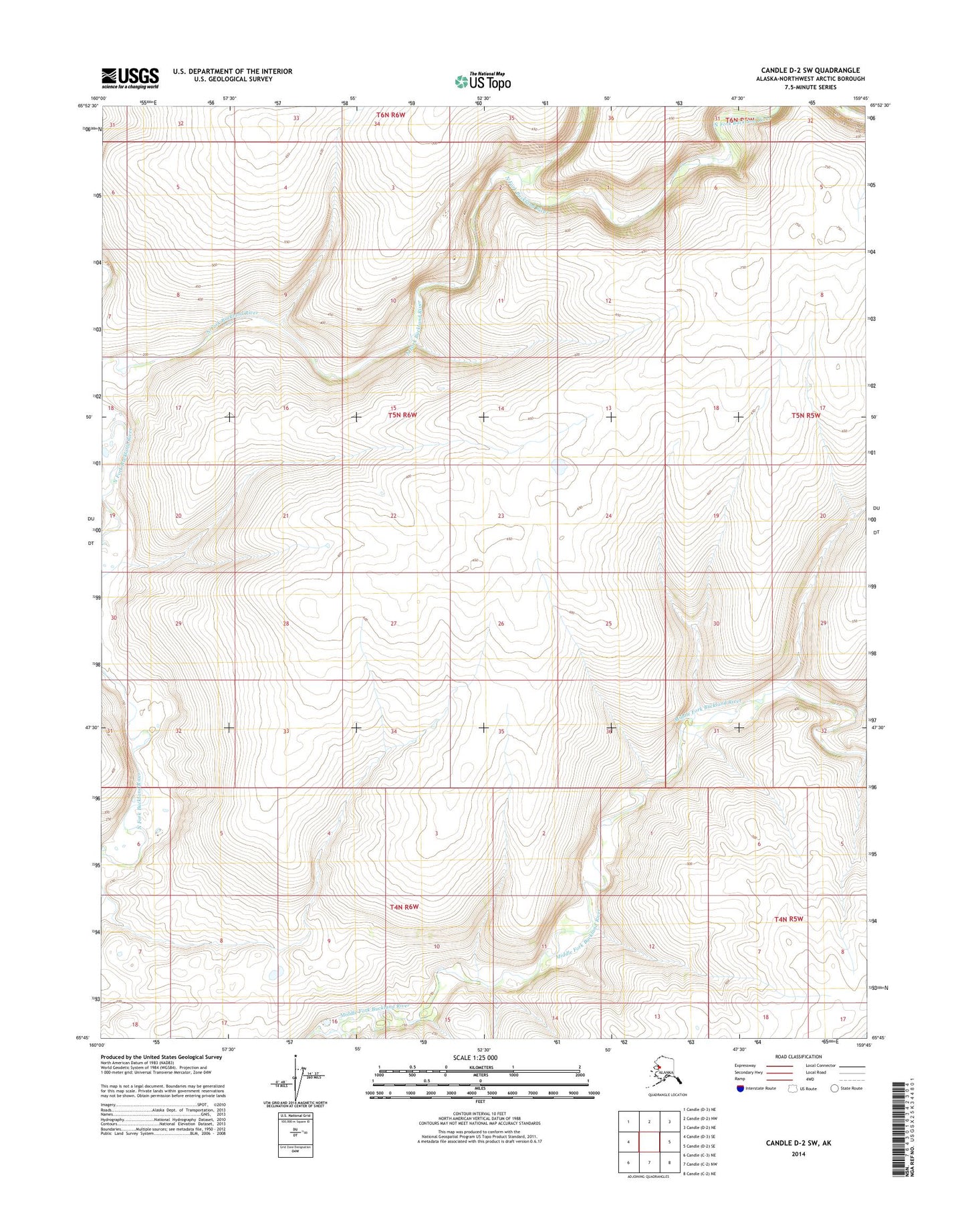Candle D-2 SW Alaska US Topo Map Image