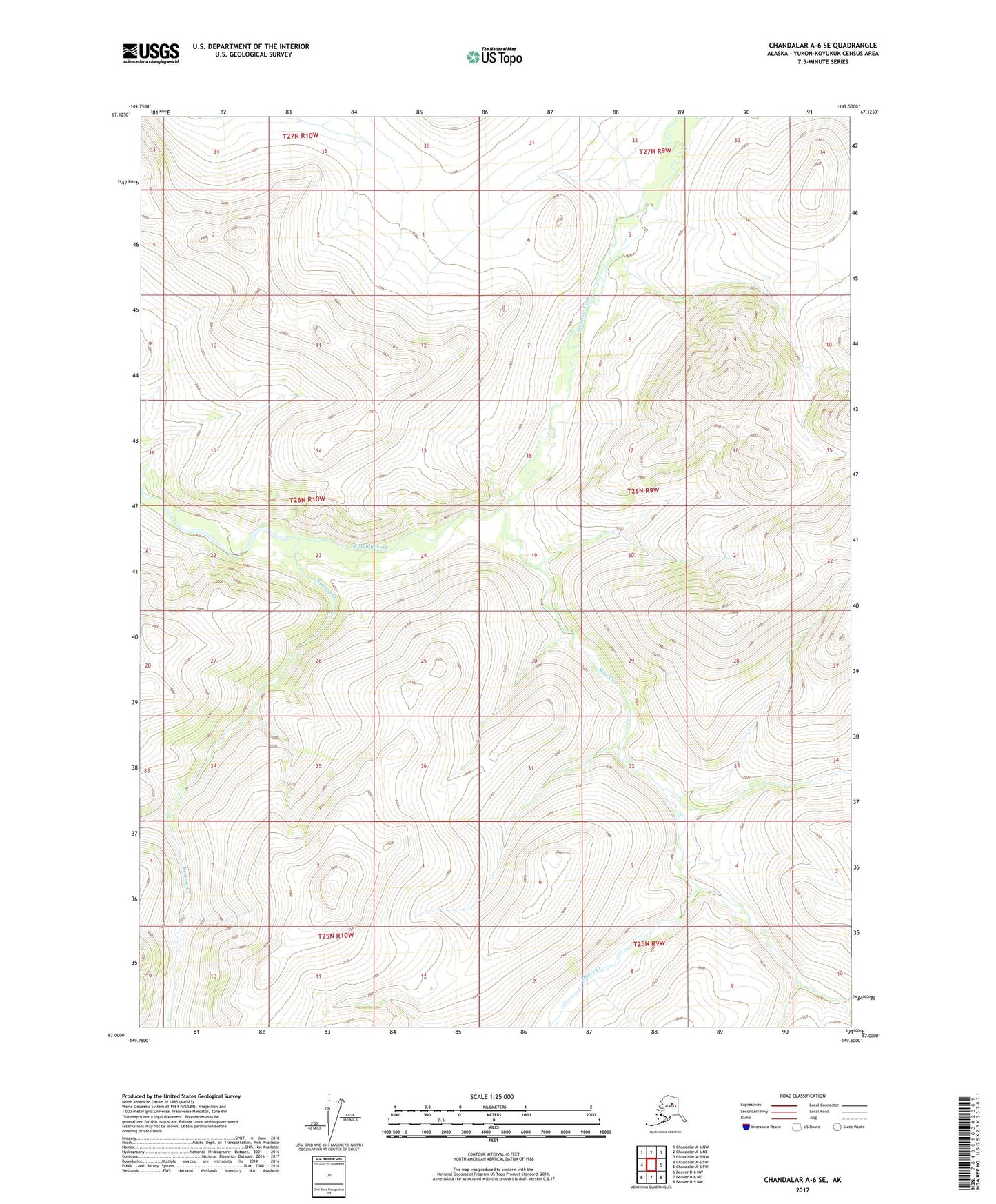 Chandalar A-6 SE Alaska US Topo Map Image