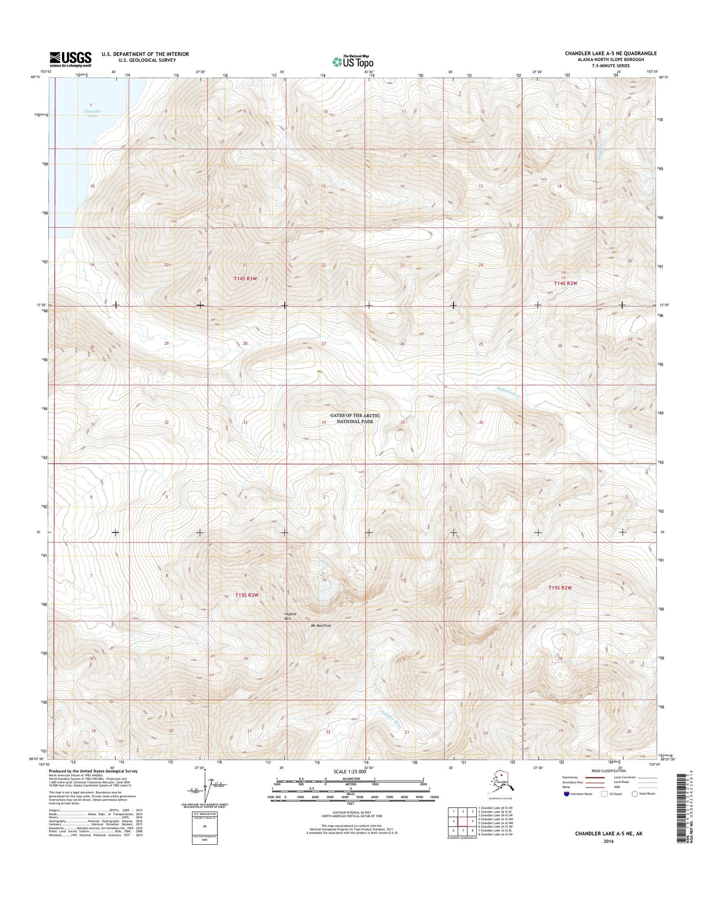 Chandler Lake A-5 NE Alaska US Topo Map Image