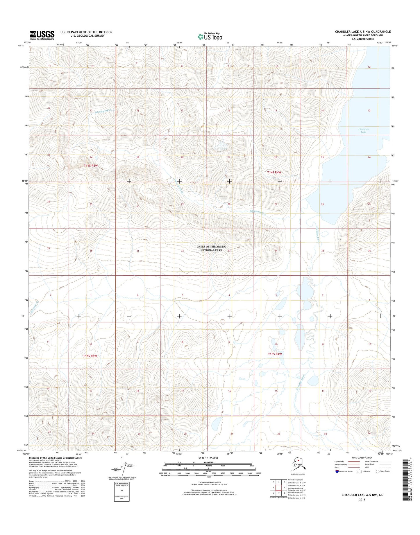 Chandler Lake A-5 NW Alaska US Topo Map Image