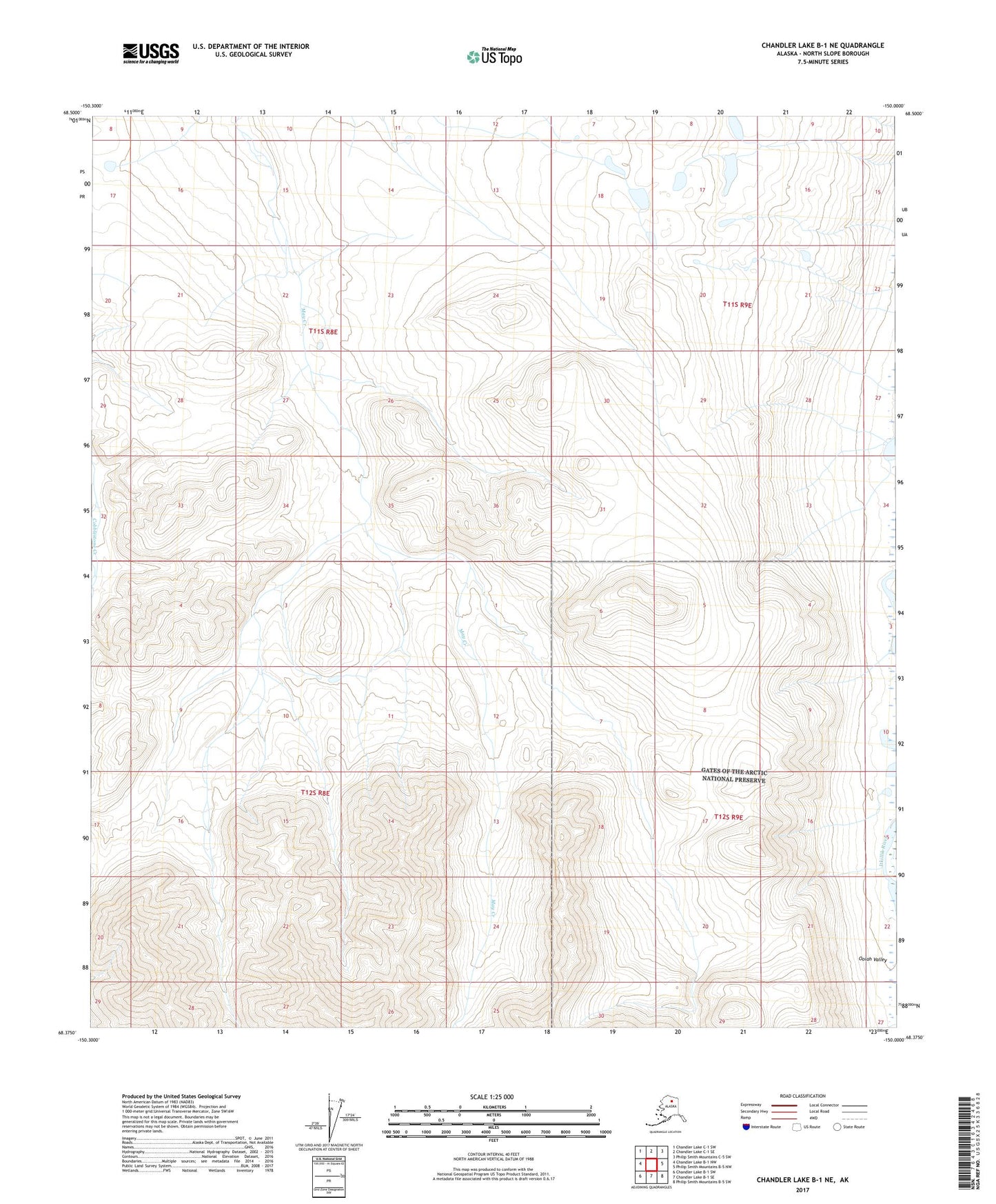 Chandler Lake B-1 NE Alaska US Topo Map Image