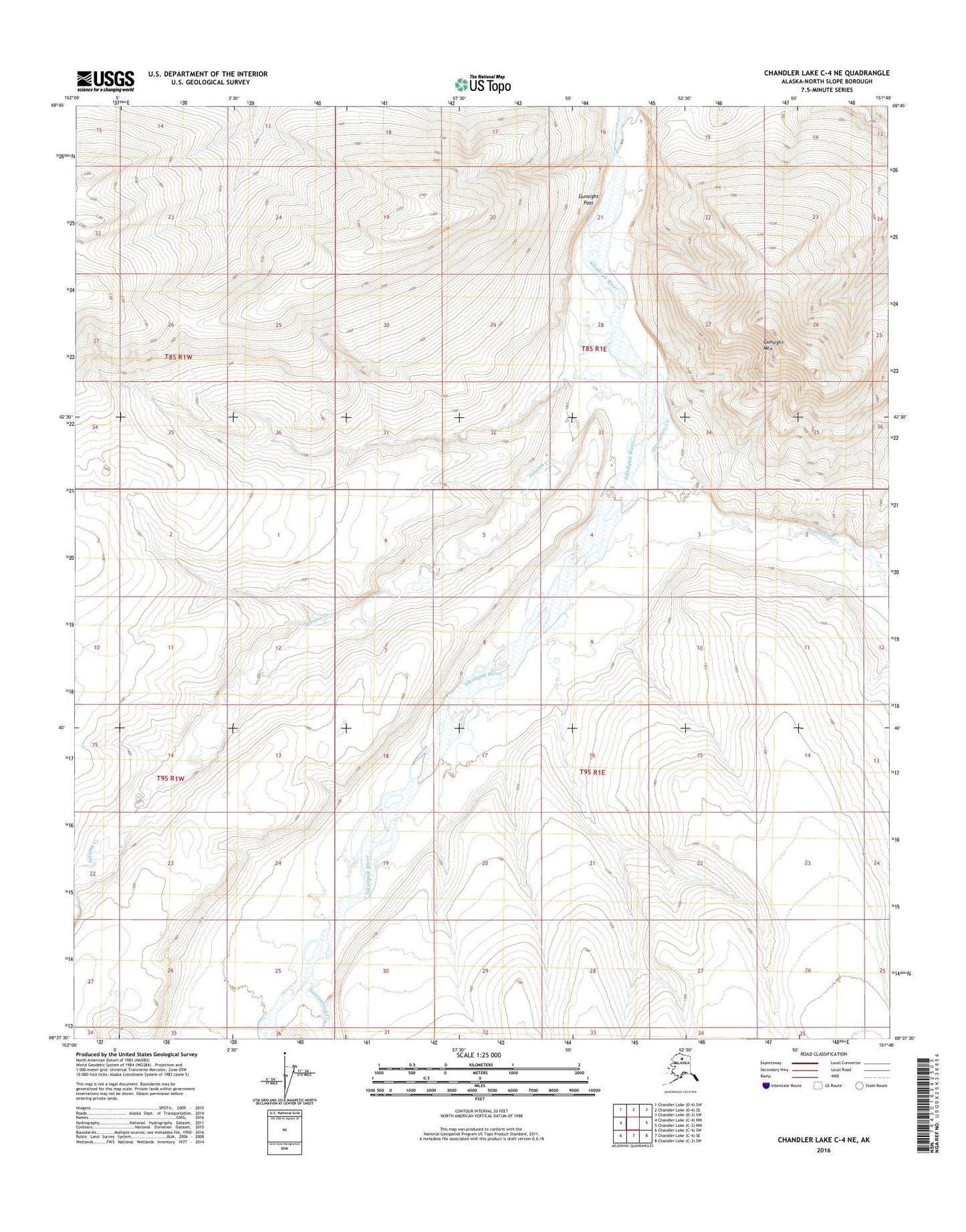Chandler Lake C-4 NE Alaska US Topo Map Image
