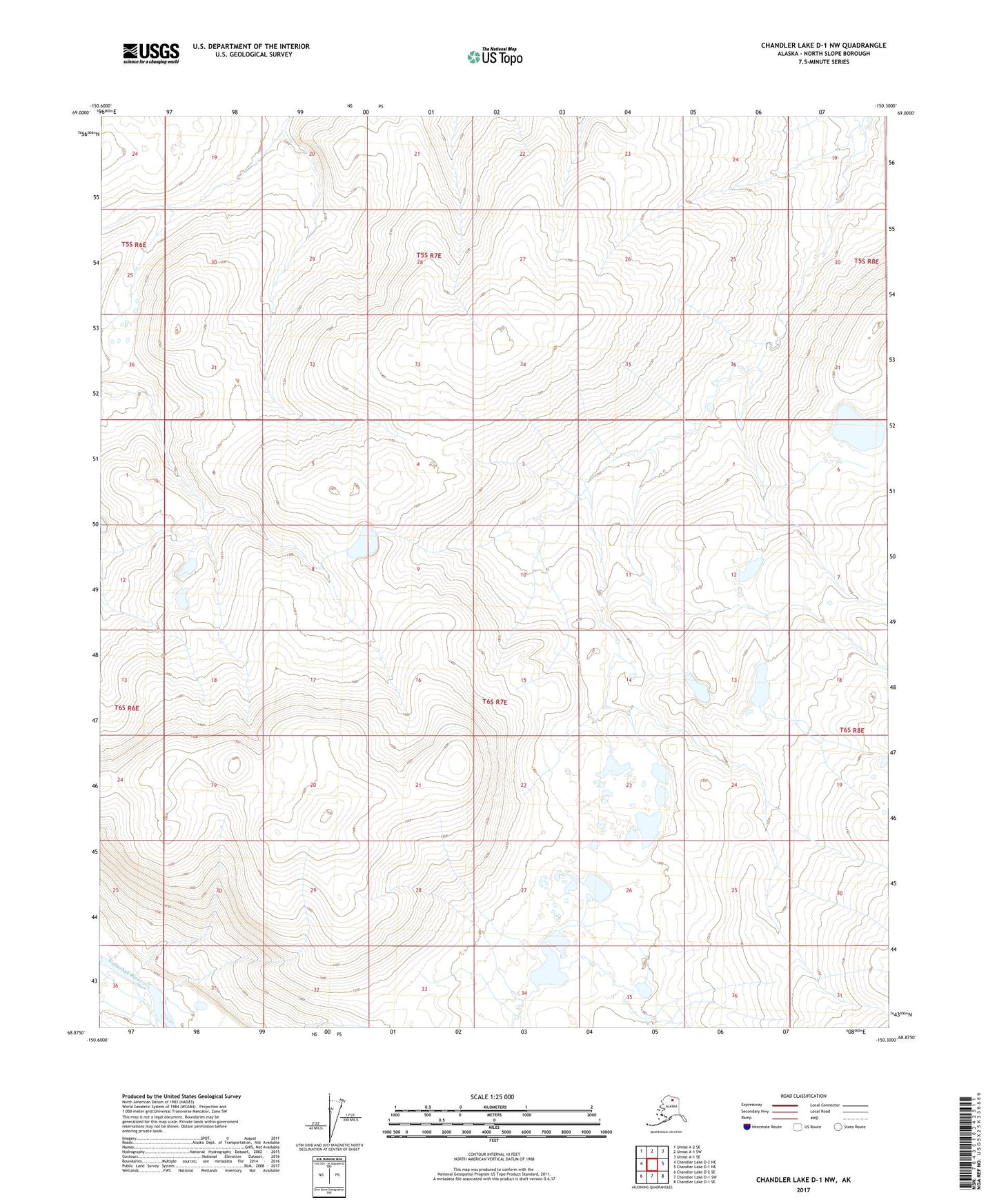 Chandler Lake D-1 NW Alaska US Topo Map Image