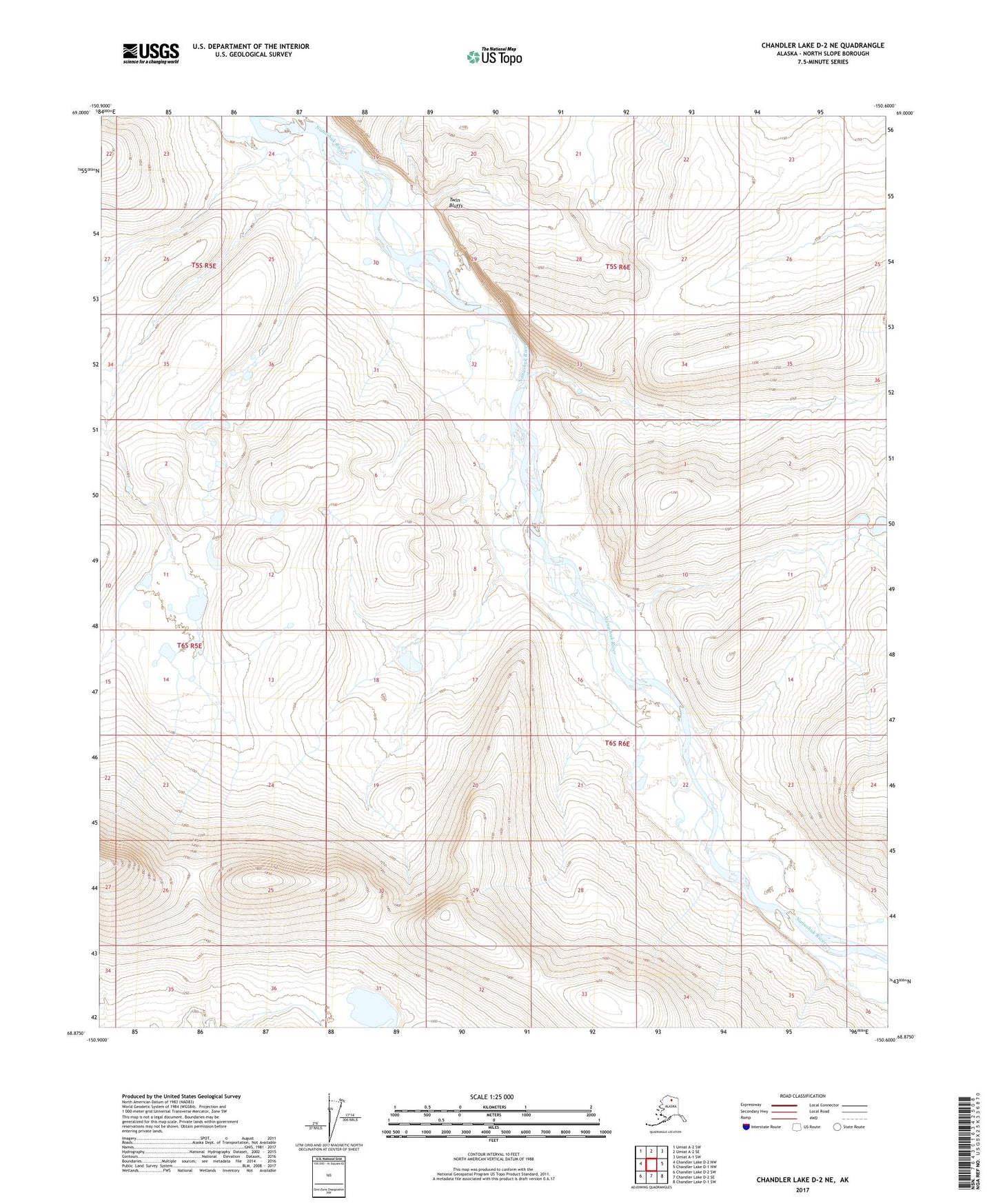 Chandler Lake D-2 NE Alaska US Topo Map Image