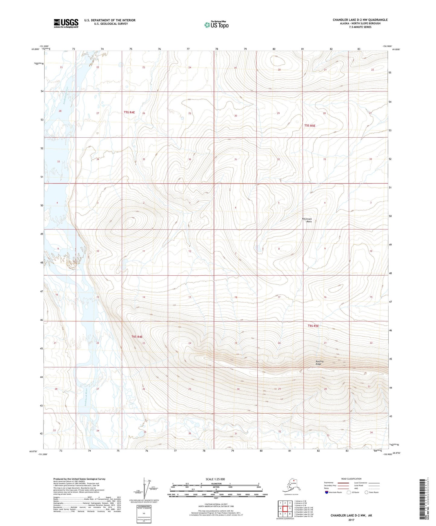 Chandler Lake D-2 NW Alaska US Topo Map Image