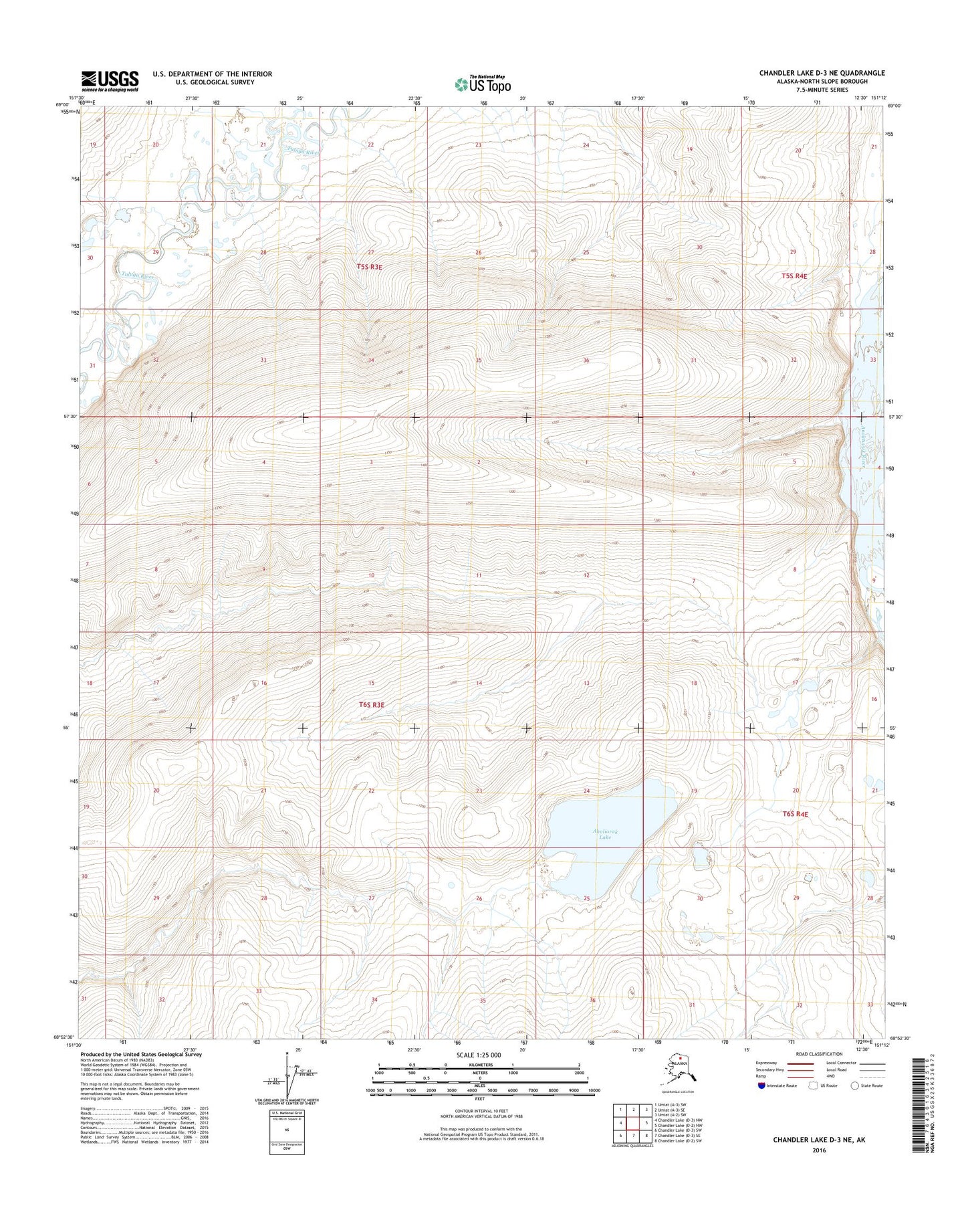 Chandler Lake D-3 NE Alaska US Topo Map Image