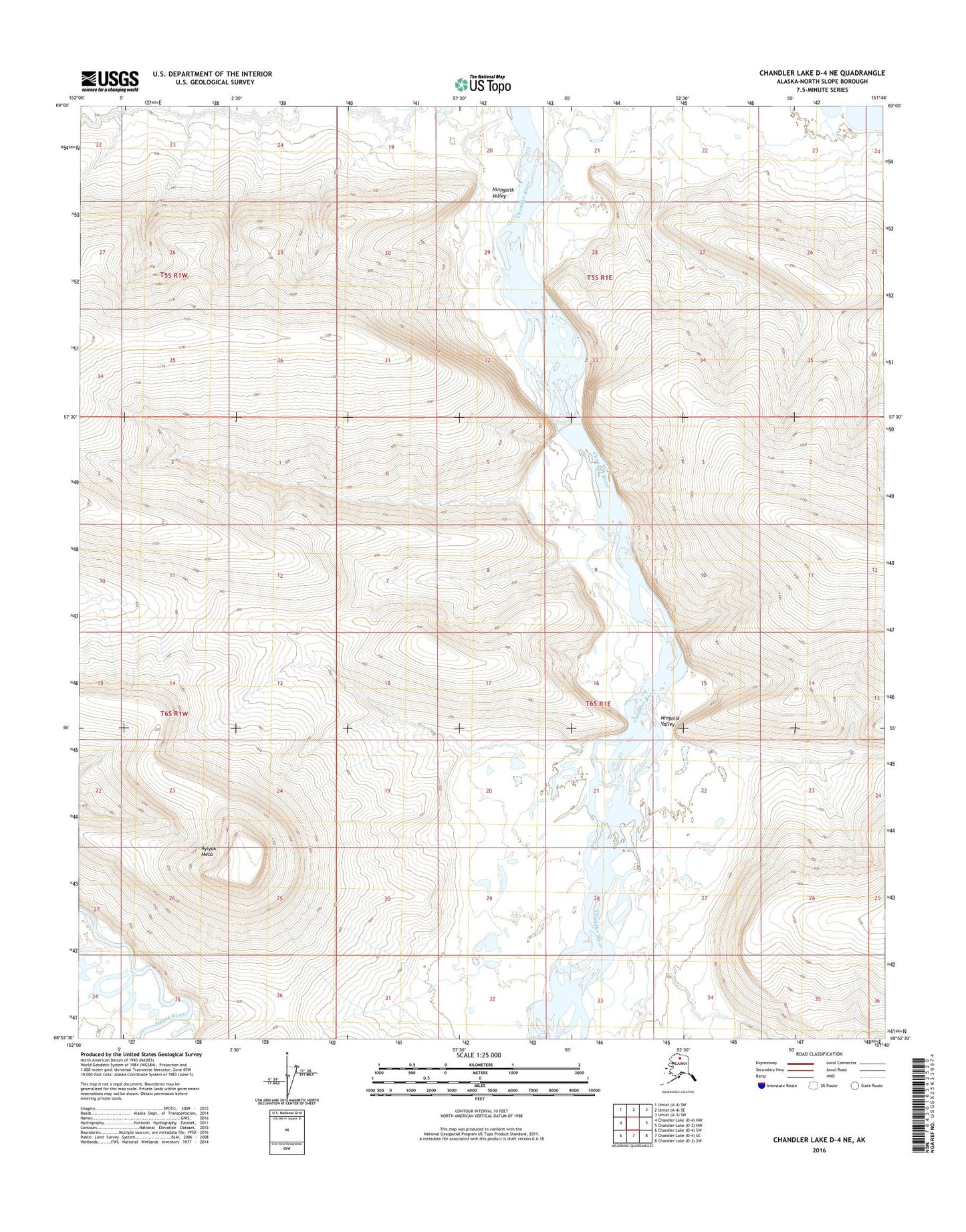 Chandler Lake D-4 NE Alaska US Topo Map Image
