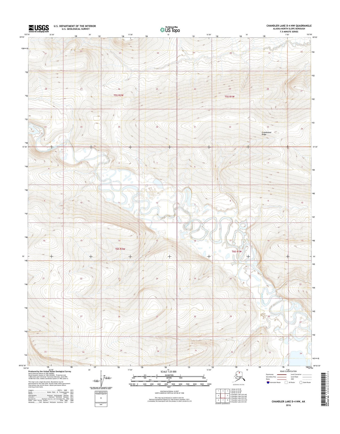 Chandler Lake D-4 NW Alaska US Topo Map Image